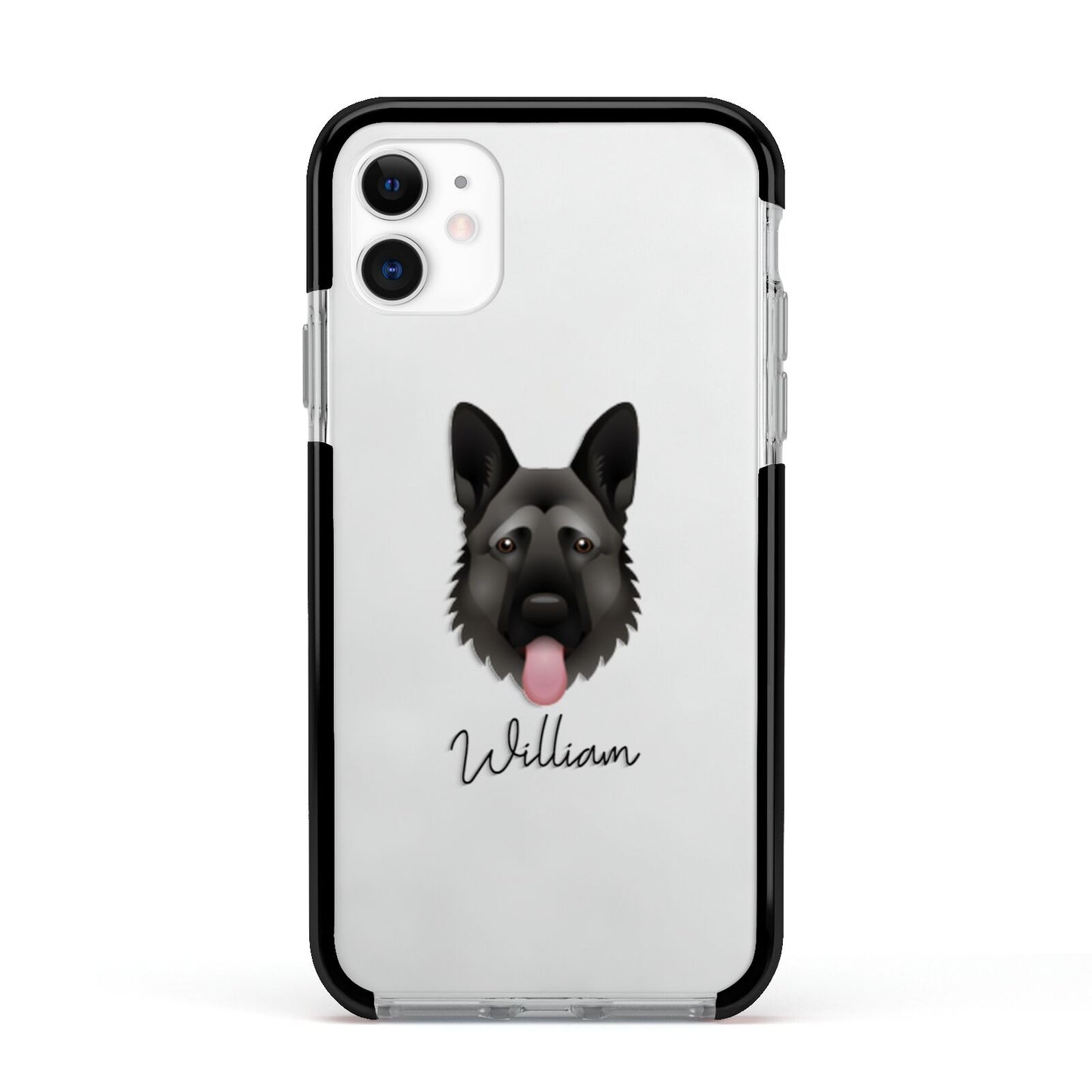 German Shepherd Personalised Apple iPhone 11 in White with Black Impact Case