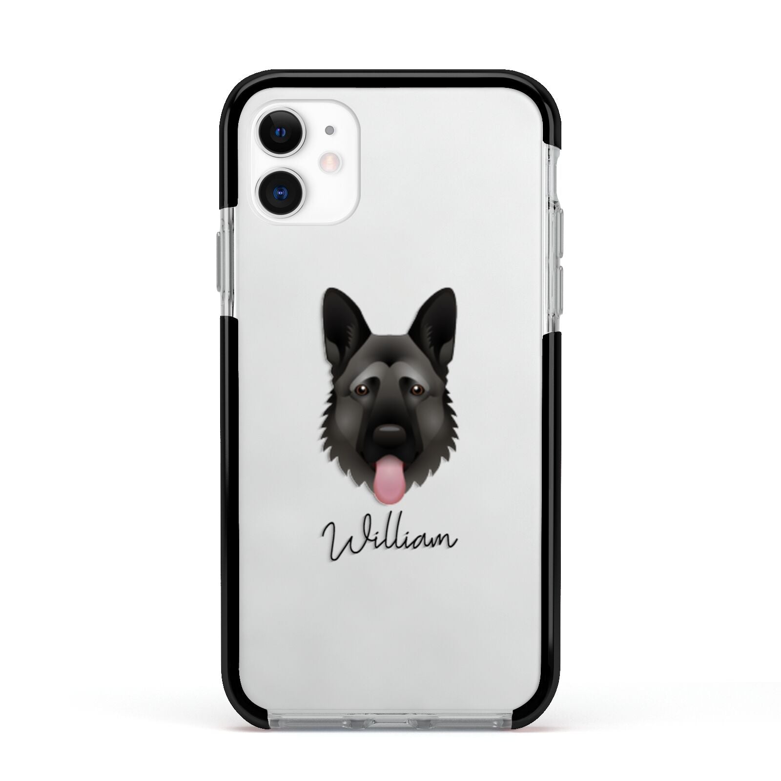 German Shepherd Personalised Apple iPhone 11 in White with Black Impact Case