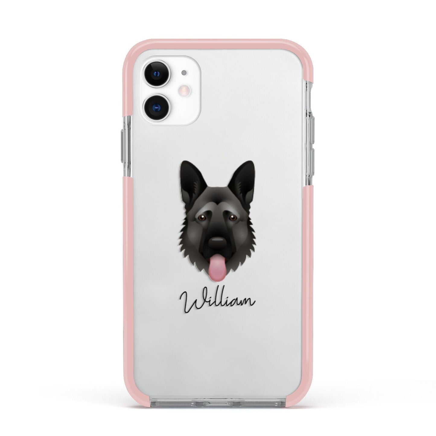 German Shepherd Personalised Apple iPhone 11 in White with Pink Impact Case