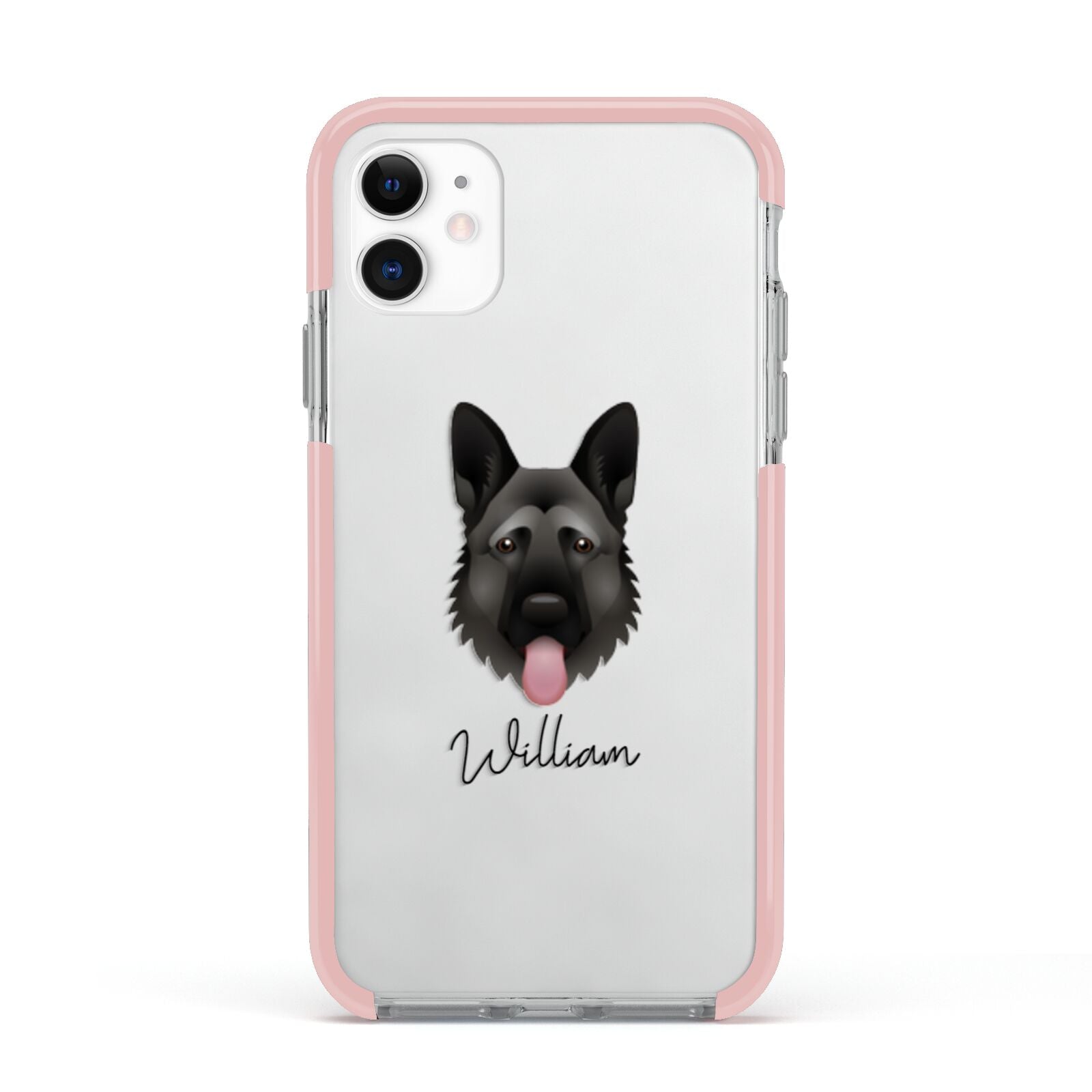 German Shepherd Personalised Apple iPhone 11 in White with Pink Impact Case