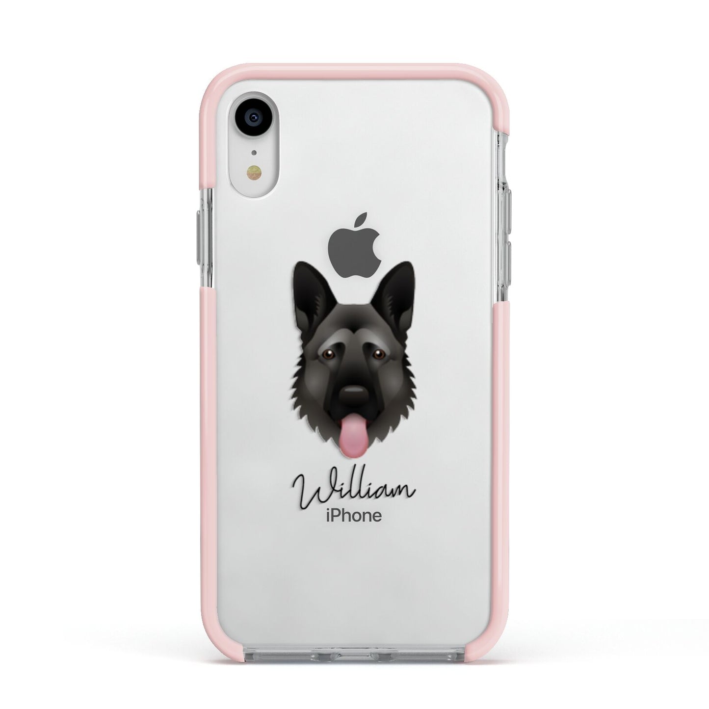 German Shepherd Personalised Apple iPhone XR Impact Case Pink Edge on Silver Phone