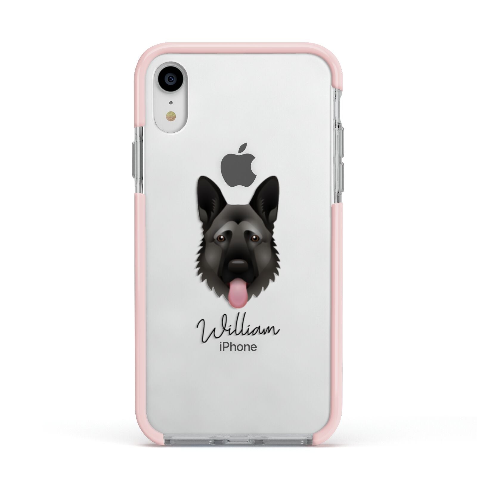 German Shepherd Personalised Apple iPhone XR Impact Case Pink Edge on Silver Phone