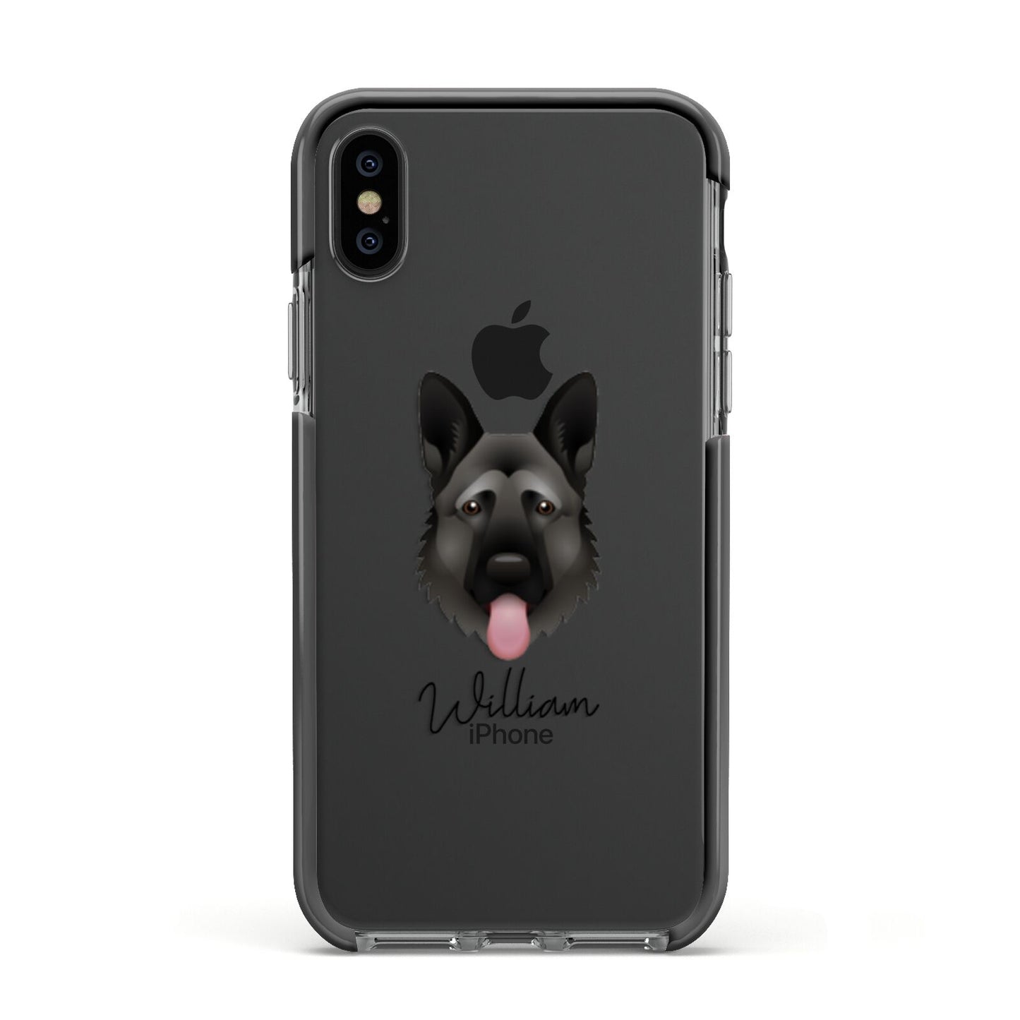 German Shepherd Personalised Apple iPhone Xs Impact Case Black Edge on Black Phone