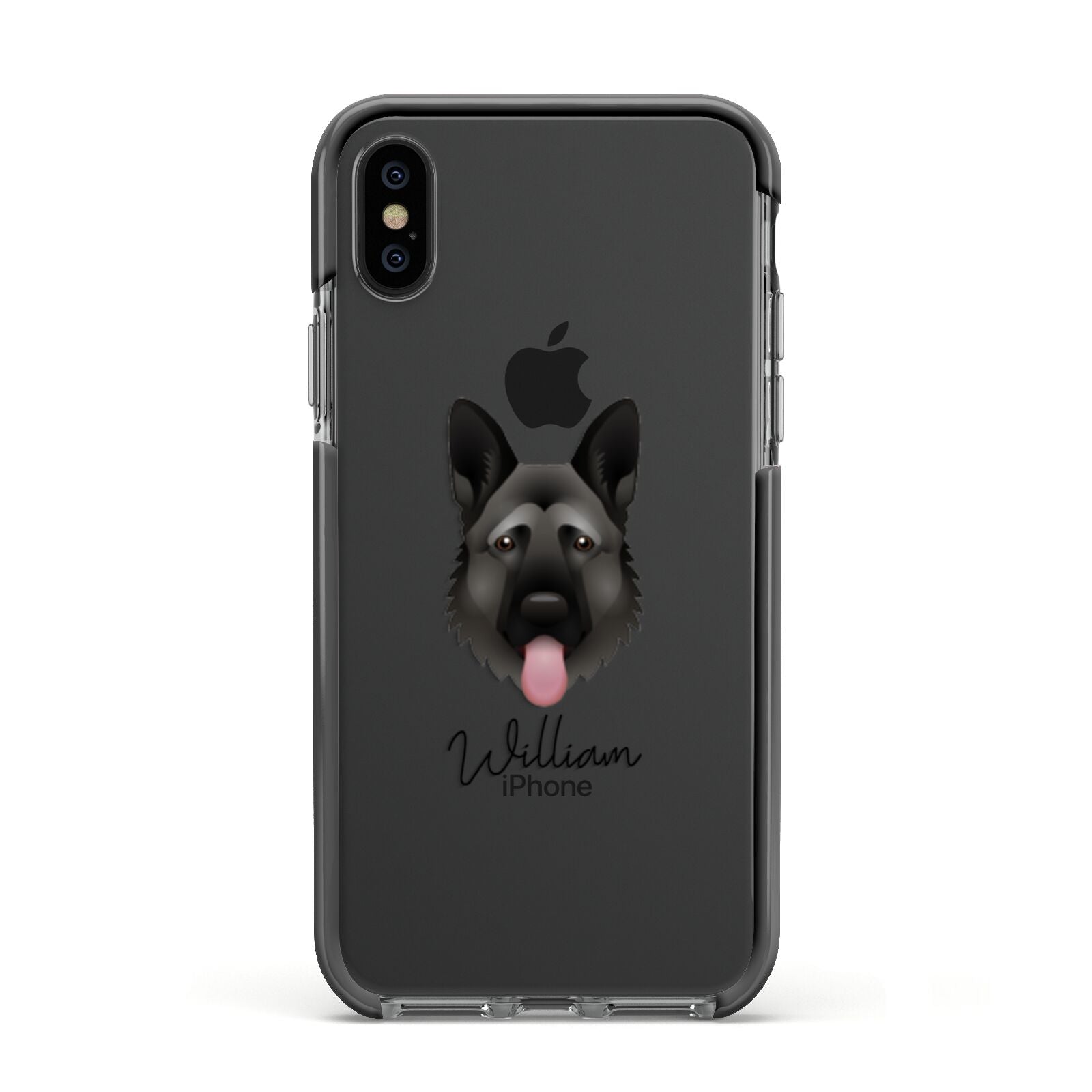 German Shepherd Personalised Apple iPhone Xs Impact Case Black Edge on Black Phone