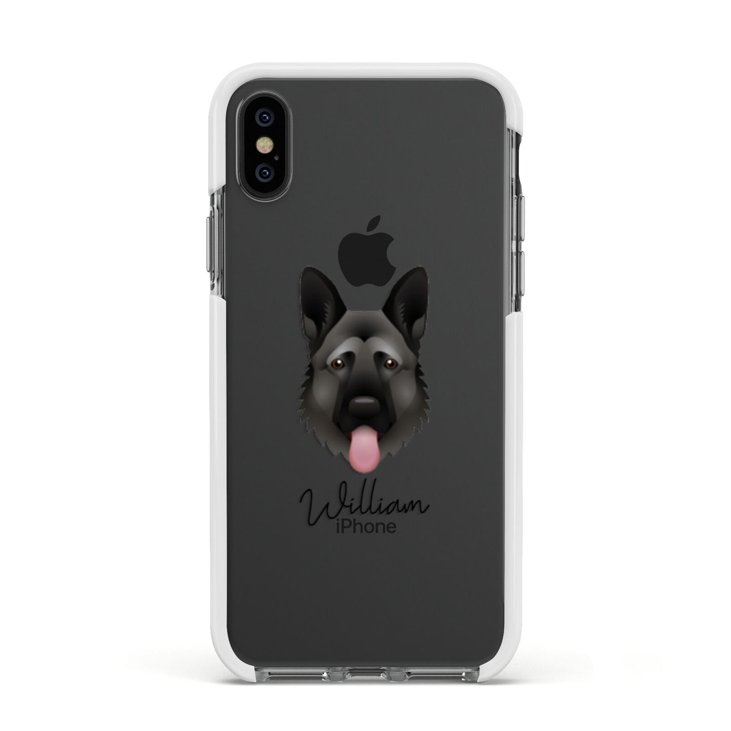 German Shepherd Personalised Apple iPhone Xs Impact Case White Edge on Black Phone