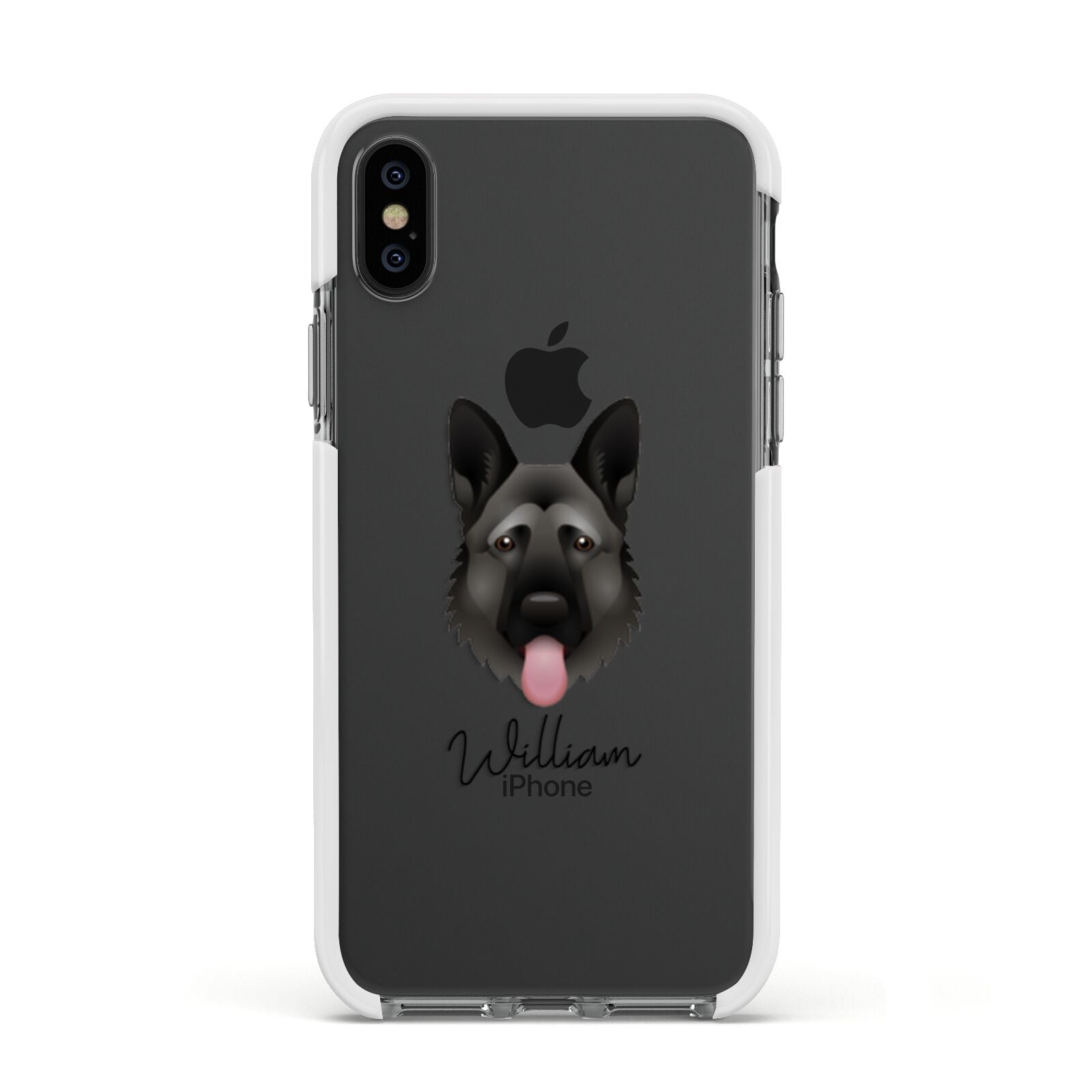 German Shepherd Personalised Apple iPhone Xs Impact Case White Edge on Black Phone