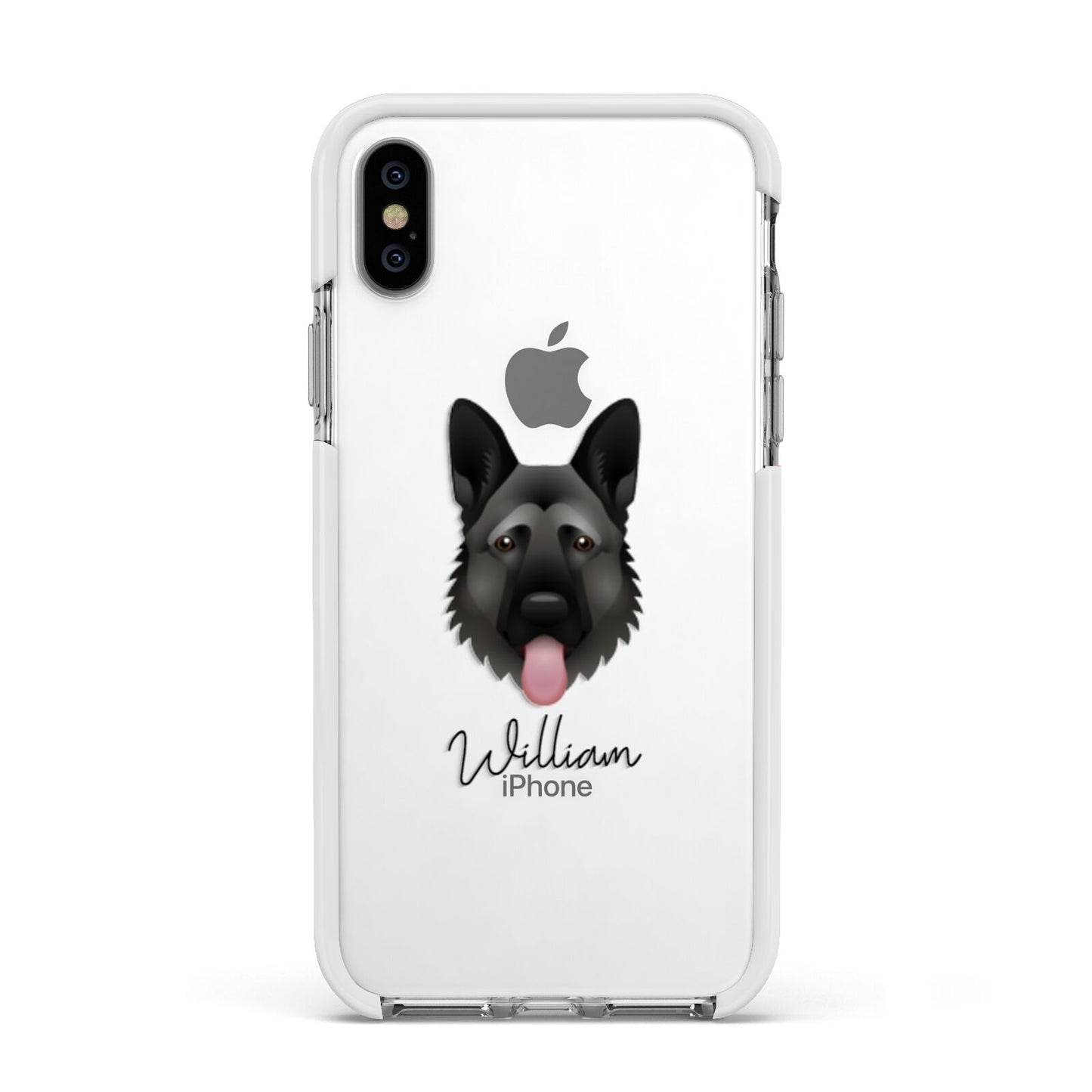 German Shepherd Personalised Apple iPhone Xs Impact Case White Edge on Silver Phone