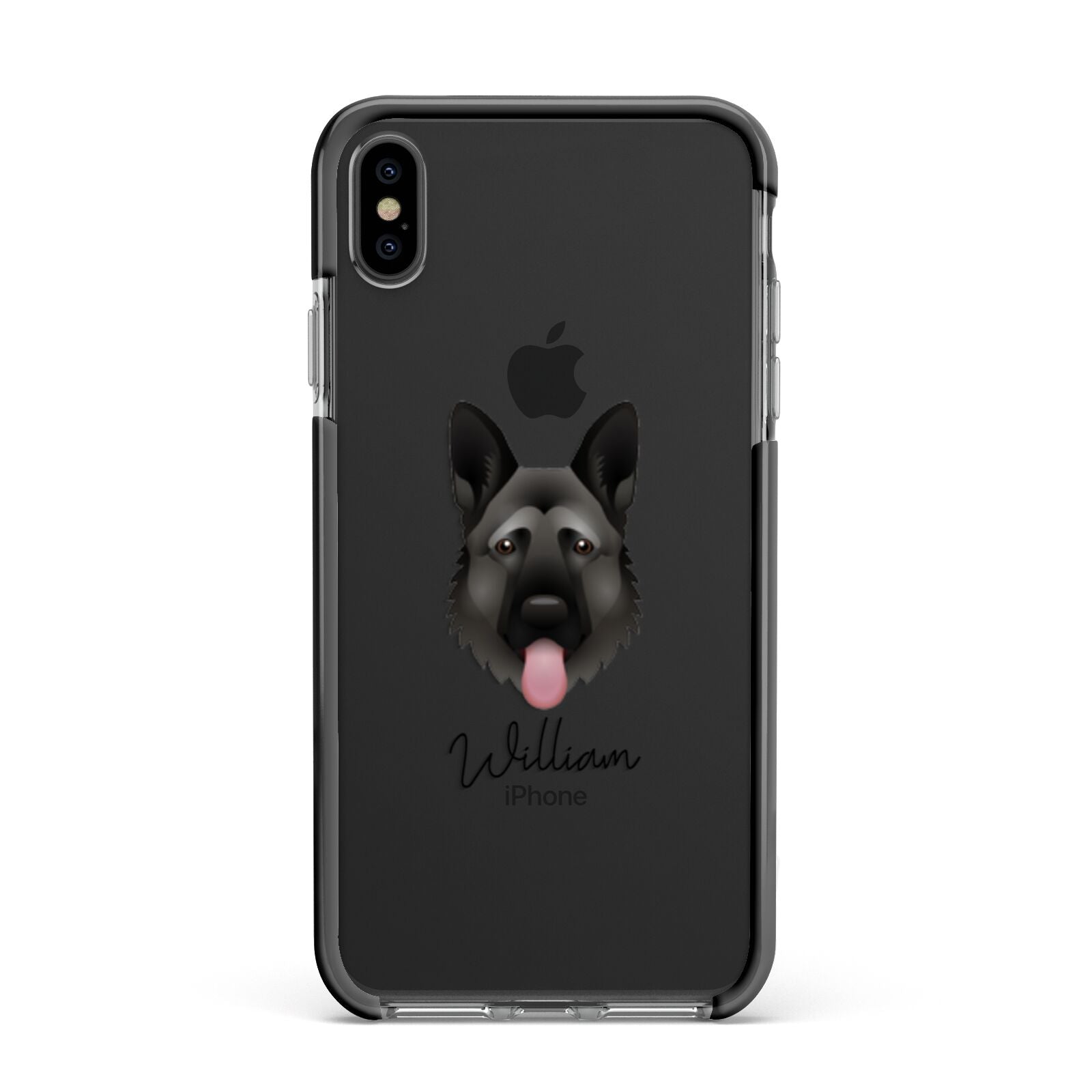 German Shepherd Personalised Apple iPhone Xs Max Impact Case Black Edge on Black Phone
