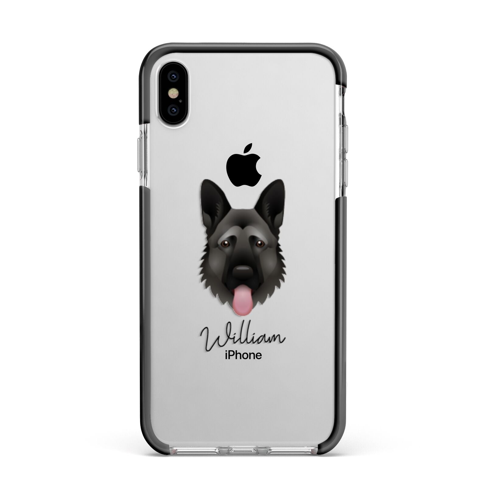 German Shepherd Personalised Apple iPhone Xs Max Impact Case Black Edge on Silver Phone