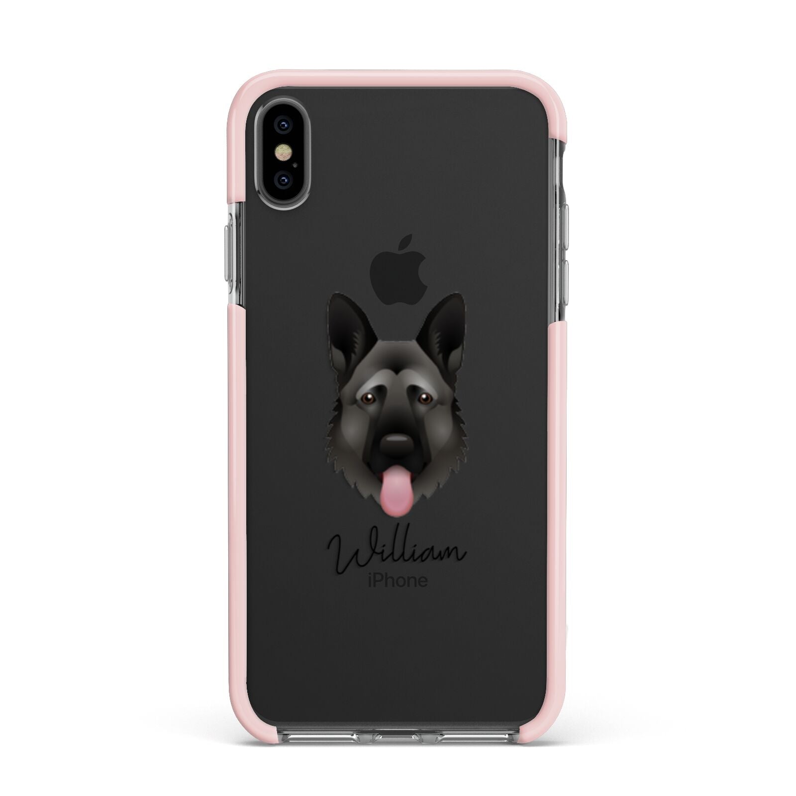 German Shepherd Personalised Apple iPhone Xs Max Impact Case Pink Edge on Black Phone