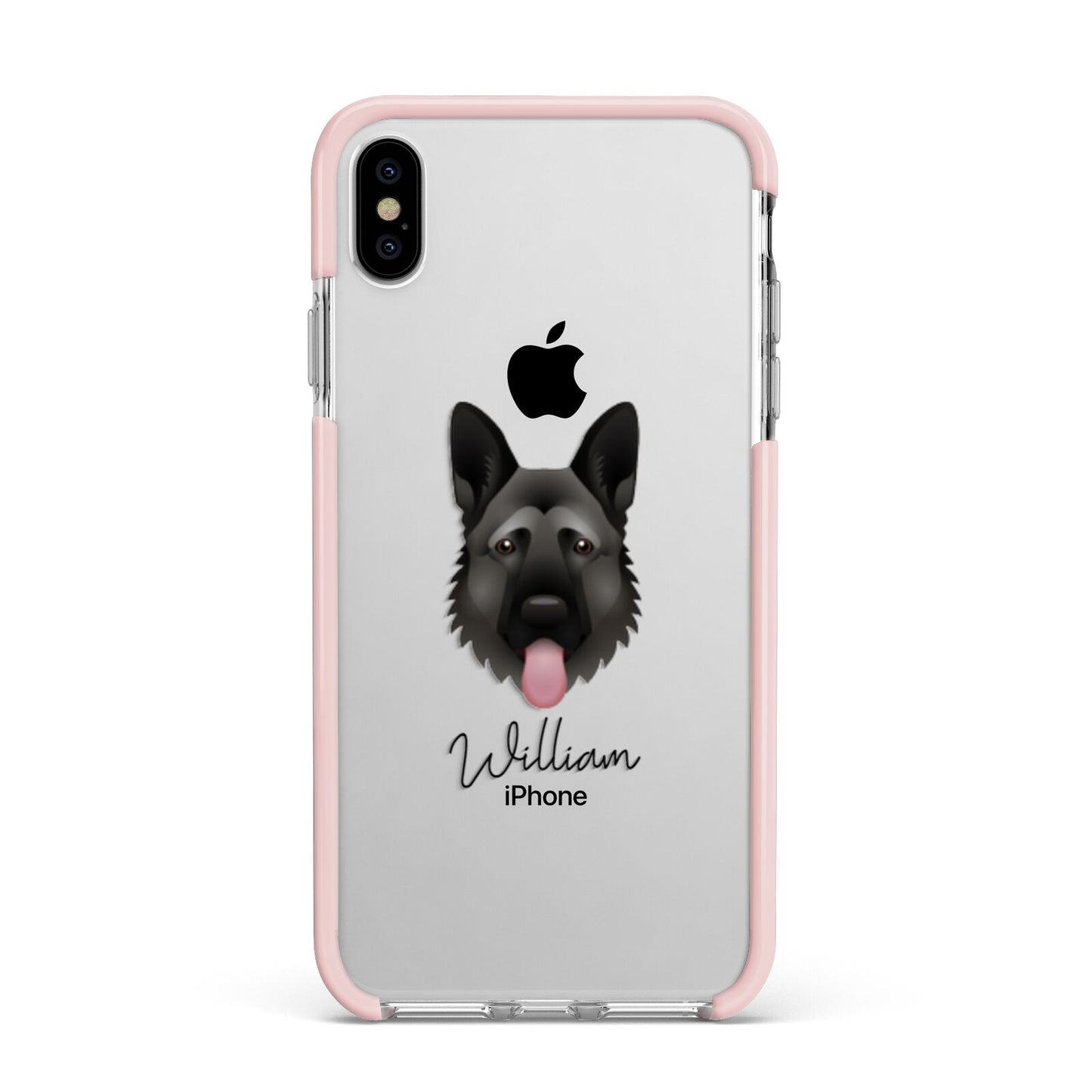 German Shepherd Personalised Apple iPhone Xs Max Impact Case Pink Edge on Silver Phone