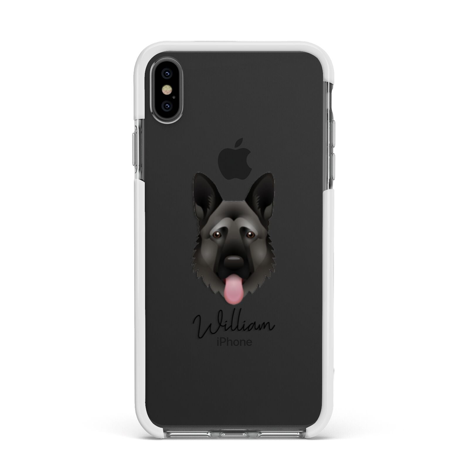 German Shepherd Personalised Apple iPhone Xs Max Impact Case White Edge on Black Phone