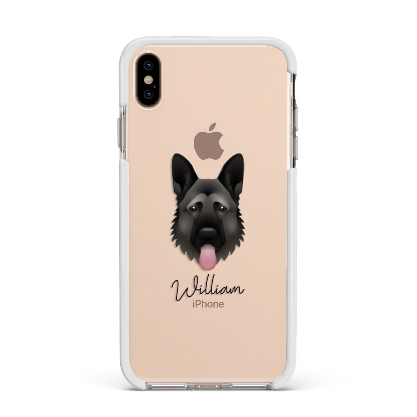 German Shepherd Personalised Apple iPhone Xs Max Impact Case White Edge on Gold Phone