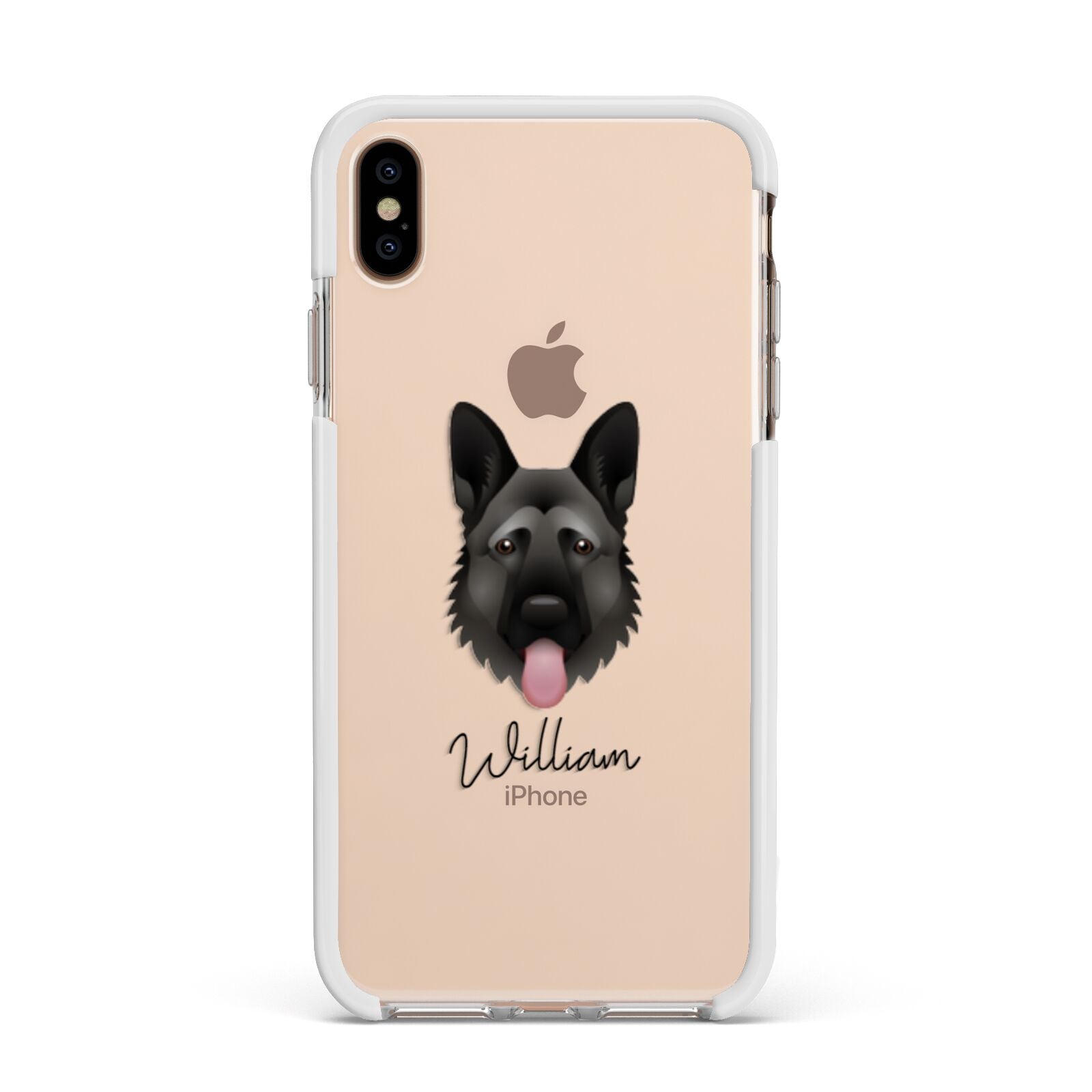 German Shepherd Personalised Apple iPhone Xs Max Impact Case White Edge on Gold Phone