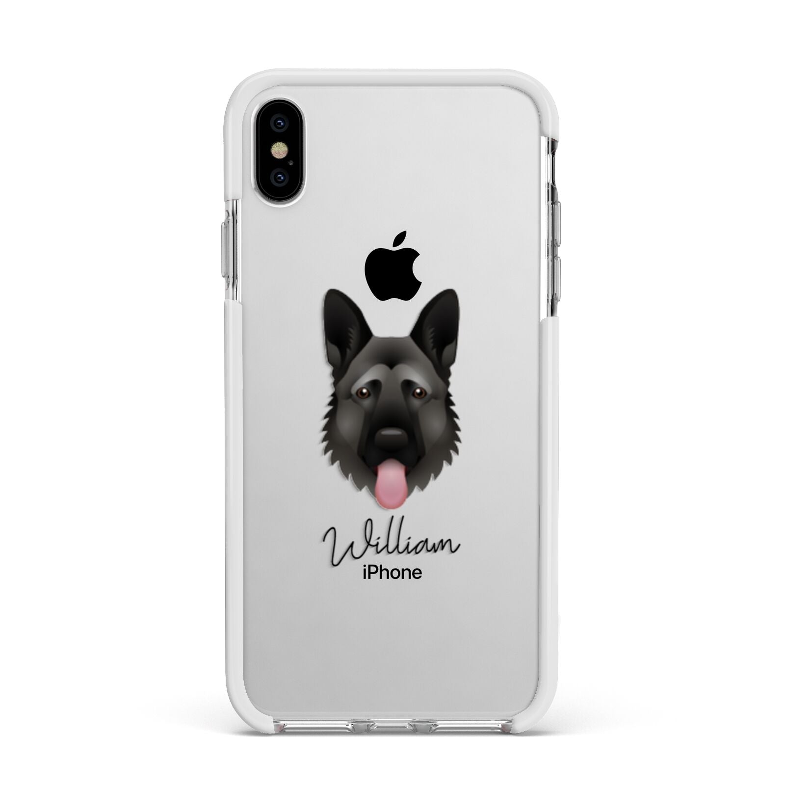 German Shepherd Personalised Apple iPhone Xs Max Impact Case White Edge on Silver Phone