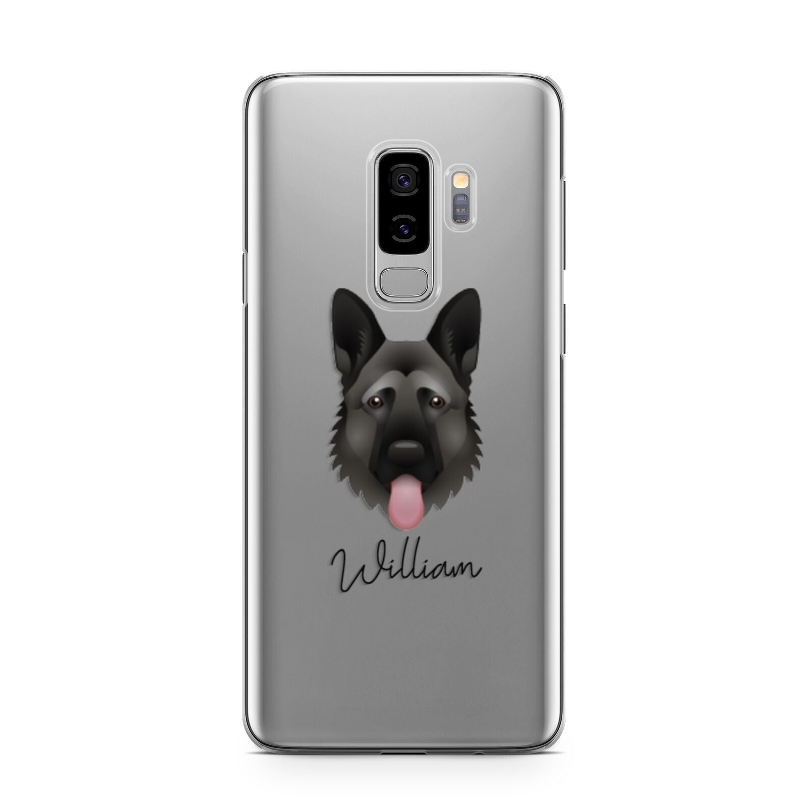 German Shepherd Personalised Samsung Galaxy S9 Plus Case on Silver phone