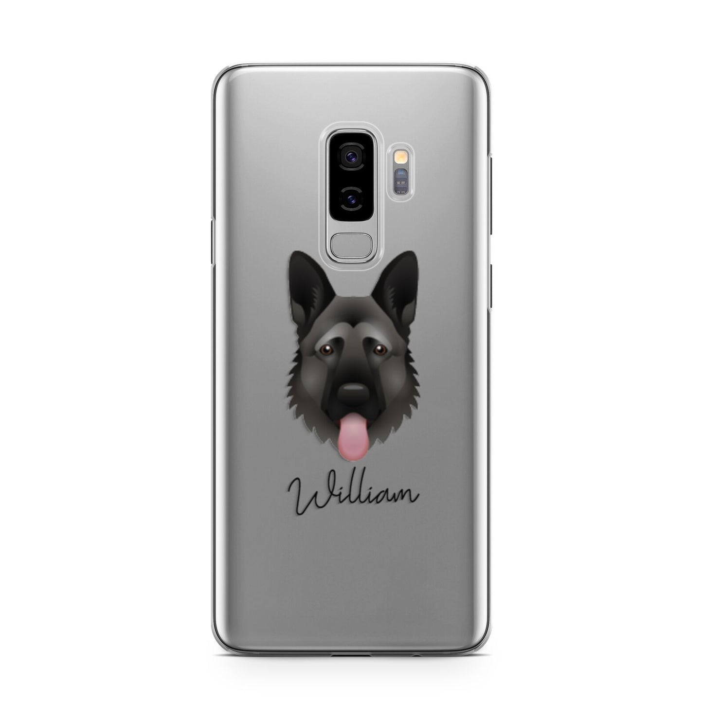 German Shepherd Personalised Samsung Galaxy S9 Plus Case on Silver phone