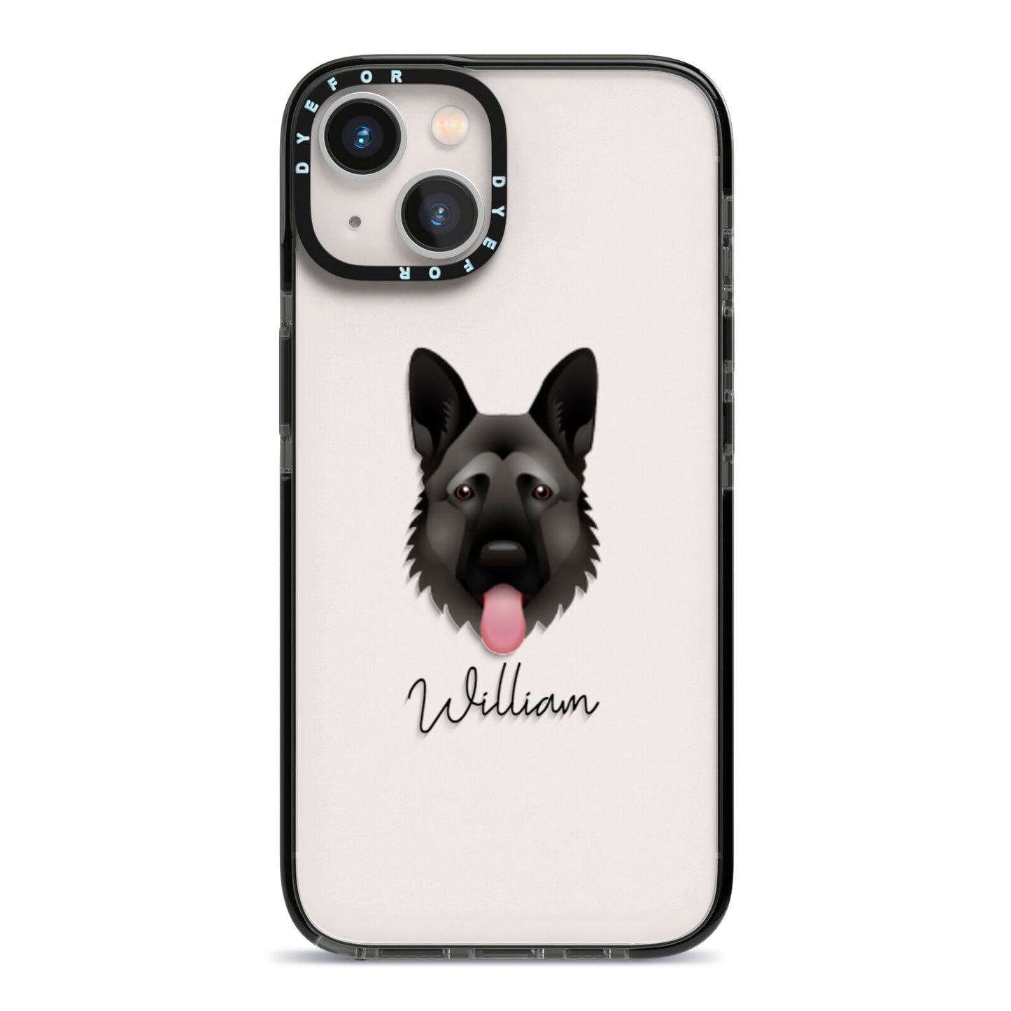 German Shepherd Personalised iPhone 13 Black Impact Case on Silver phone