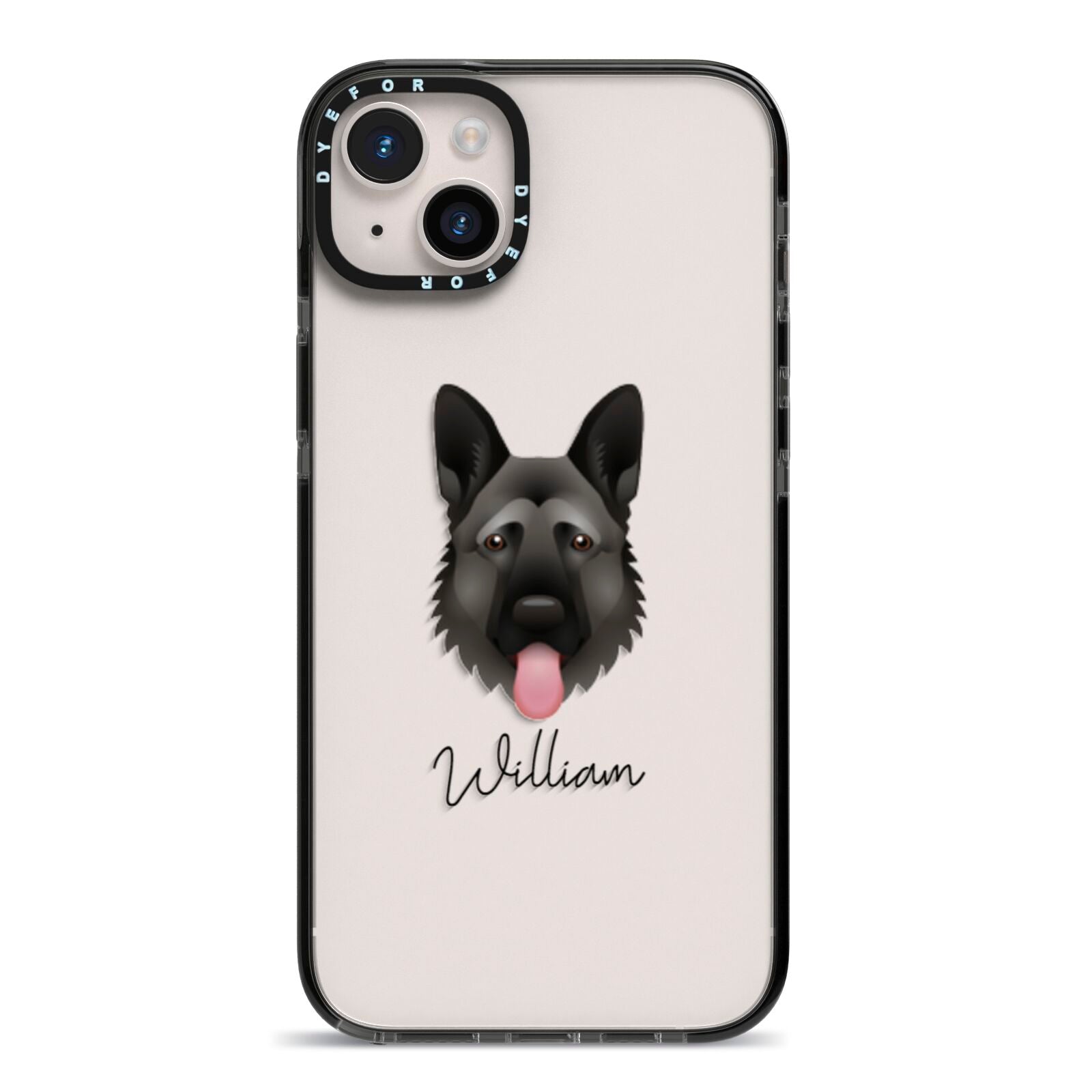 German Shepherd Personalised iPhone 14 Plus Black Impact Case on Silver phone