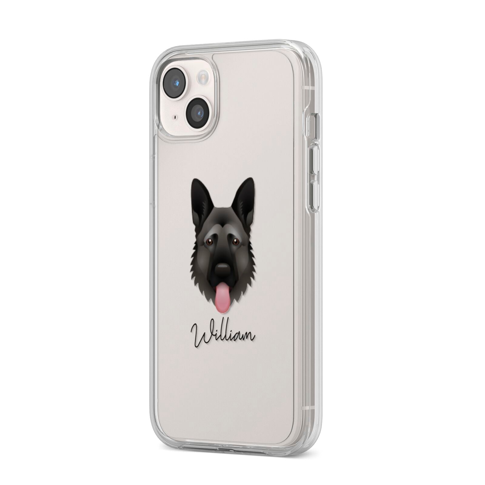 German Shepherd Personalised iPhone 14 Plus Clear Tough Case Starlight Angled Image