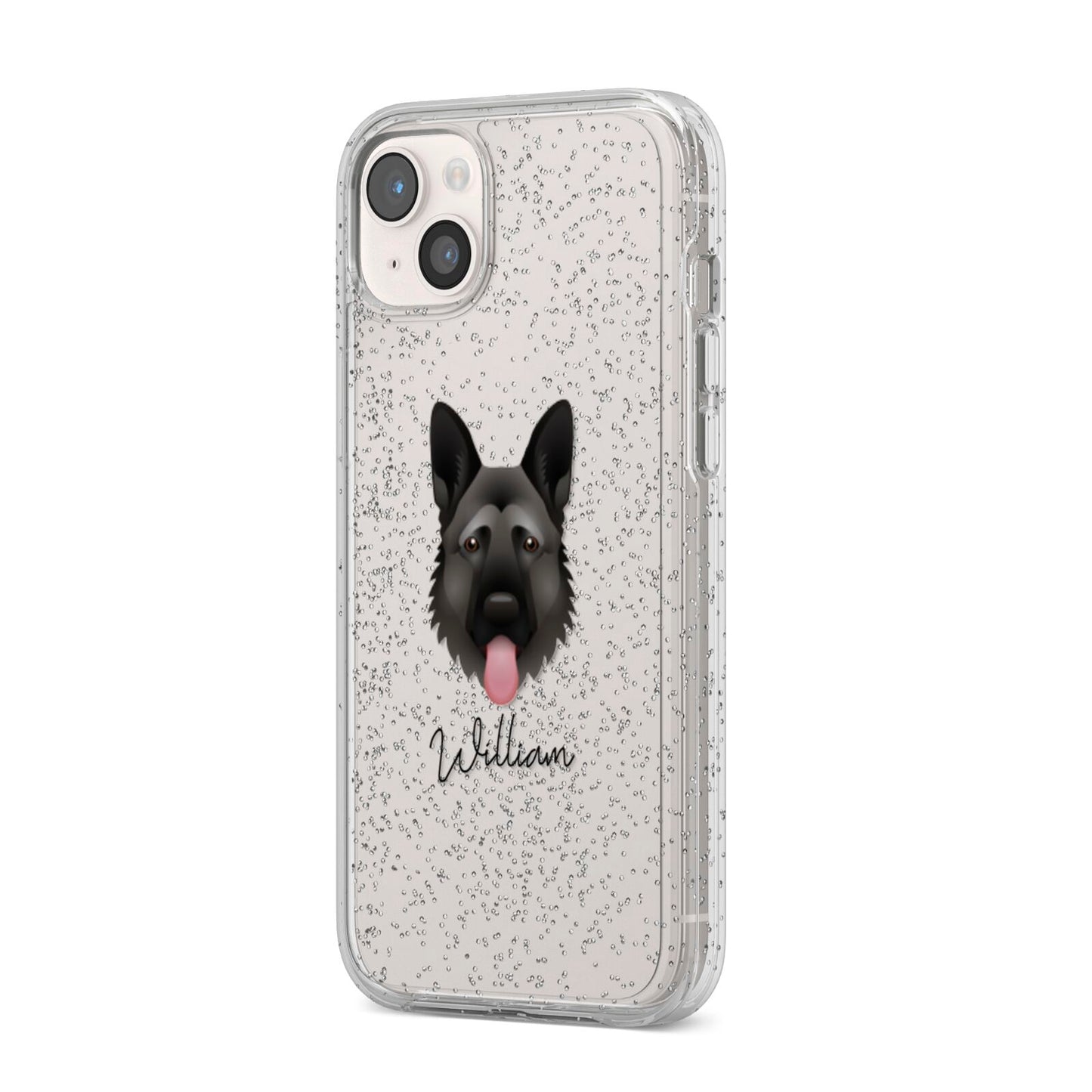 German Shepherd Personalised iPhone 14 Plus Glitter Tough Case Starlight Angled Image