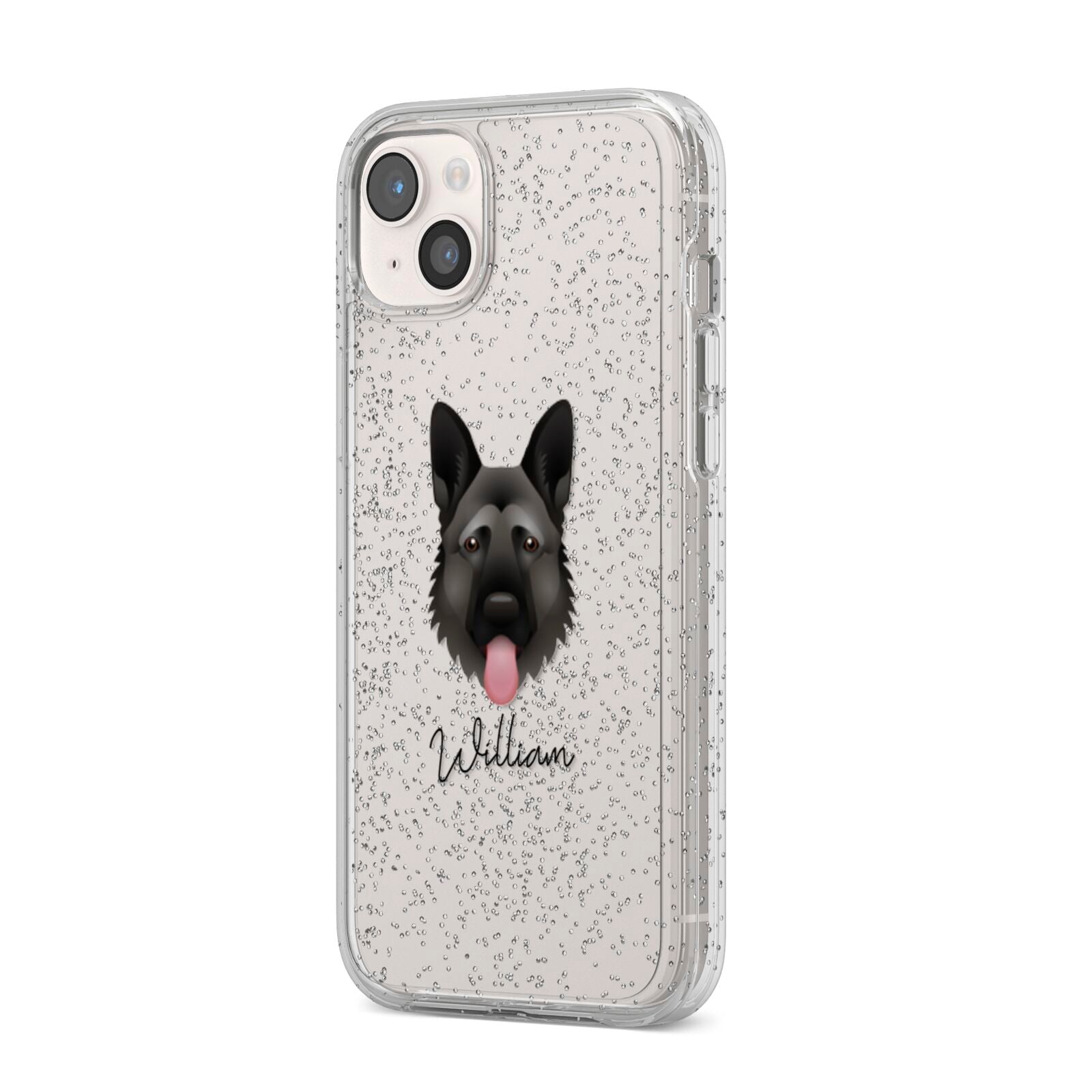 German Shepherd Personalised iPhone 14 Plus Glitter Tough Case Starlight Angled Image