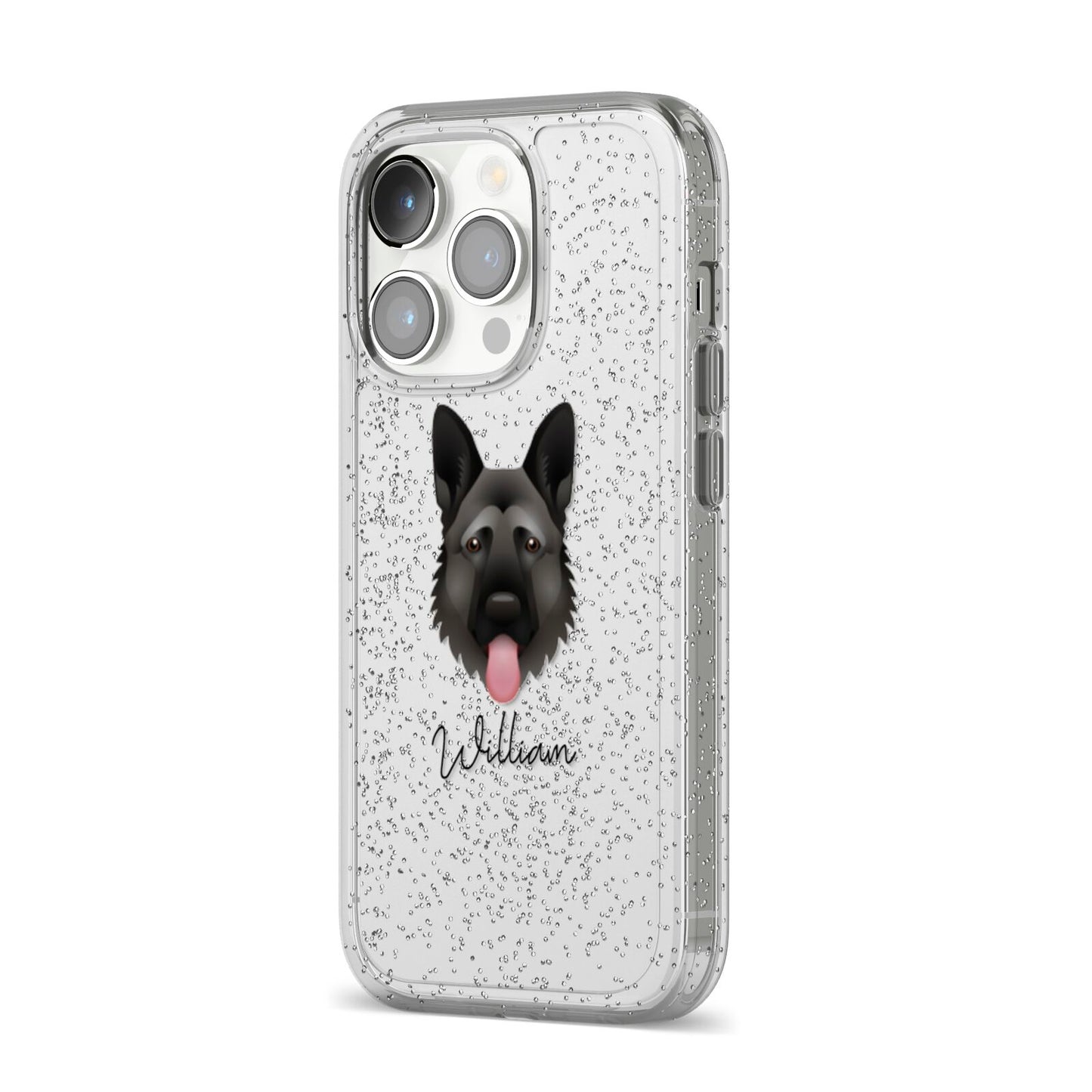 German Shepherd Personalised iPhone 14 Pro Glitter Tough Case Silver Angled Image