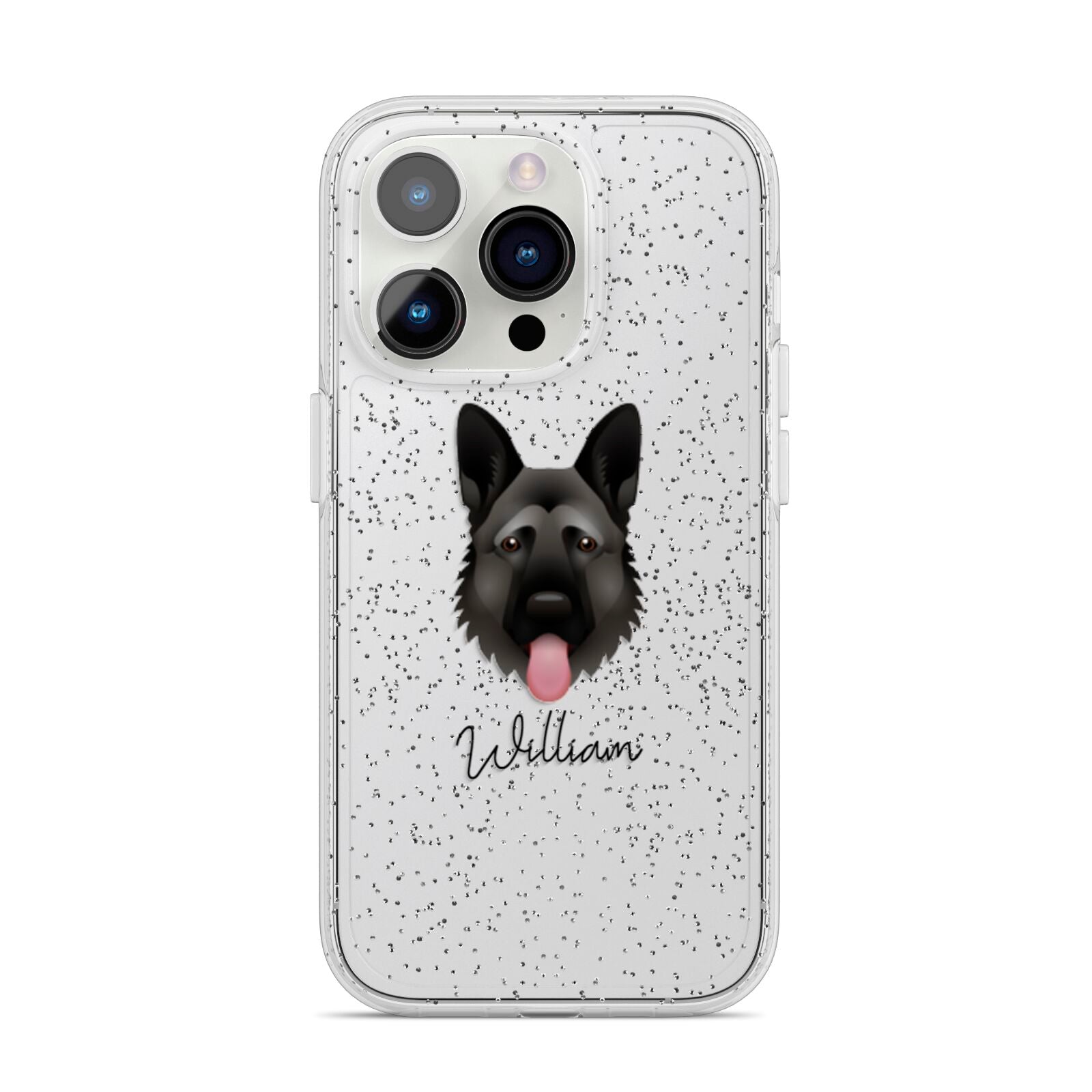 German Shepherd Personalised iPhone 14 Pro Glitter Tough Case Silver