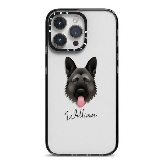 German Shepherd Personalised iPhone 14 Pro Max Black Impact Case on Silver phone