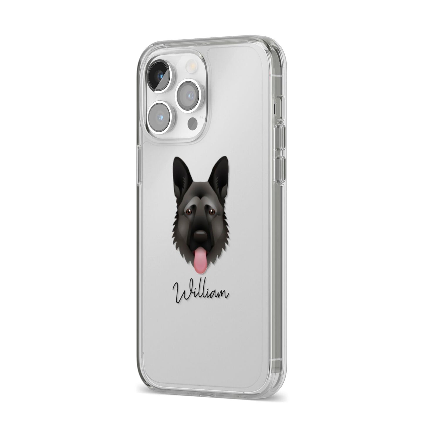 German Shepherd Personalised iPhone 14 Pro Max Clear Tough Case Silver Angled Image