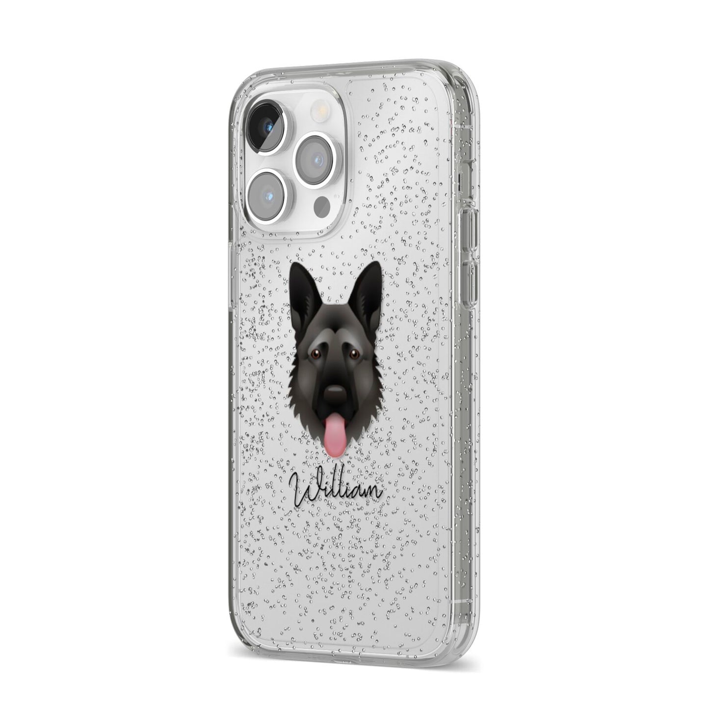 German Shepherd Personalised iPhone 14 Pro Max Glitter Tough Case Silver Angled Image