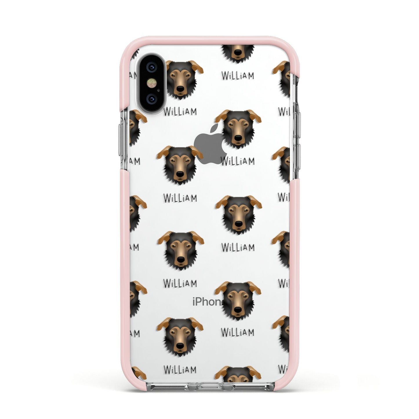 German Sheprador Icon with Name Apple iPhone Xs Impact Case Pink Edge on Silver Phone