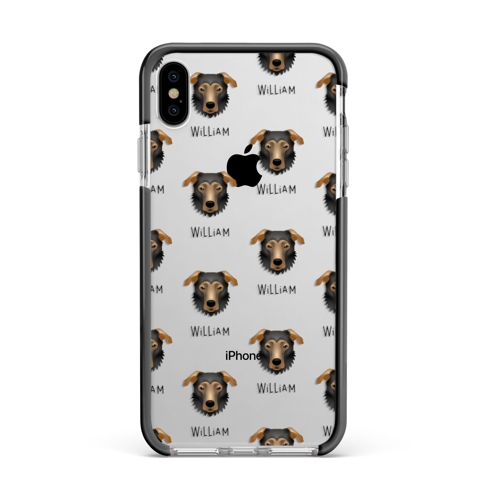 German Sheprador Icon with Name Apple iPhone Xs Max Impact Case Black Edge on Silver Phone