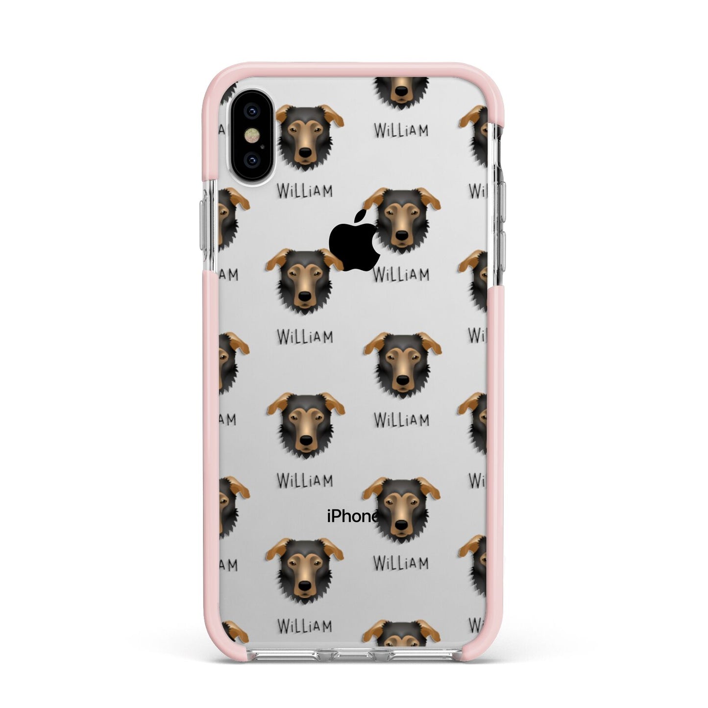 German Sheprador Icon with Name Apple iPhone Xs Max Impact Case Pink Edge on Silver Phone