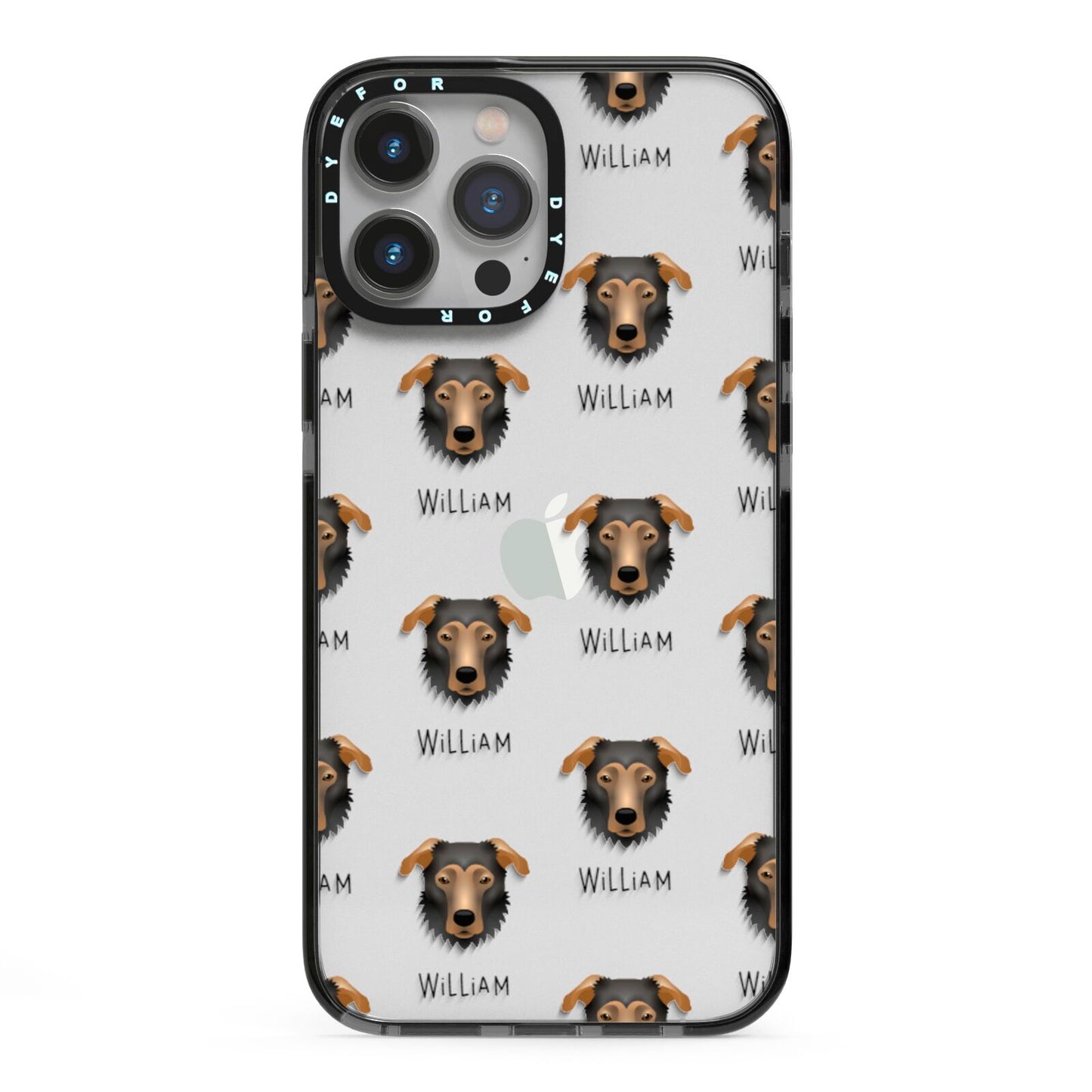 German Sheprador Icon with Name iPhone 13 Pro Max Black Impact Case on Silver phone