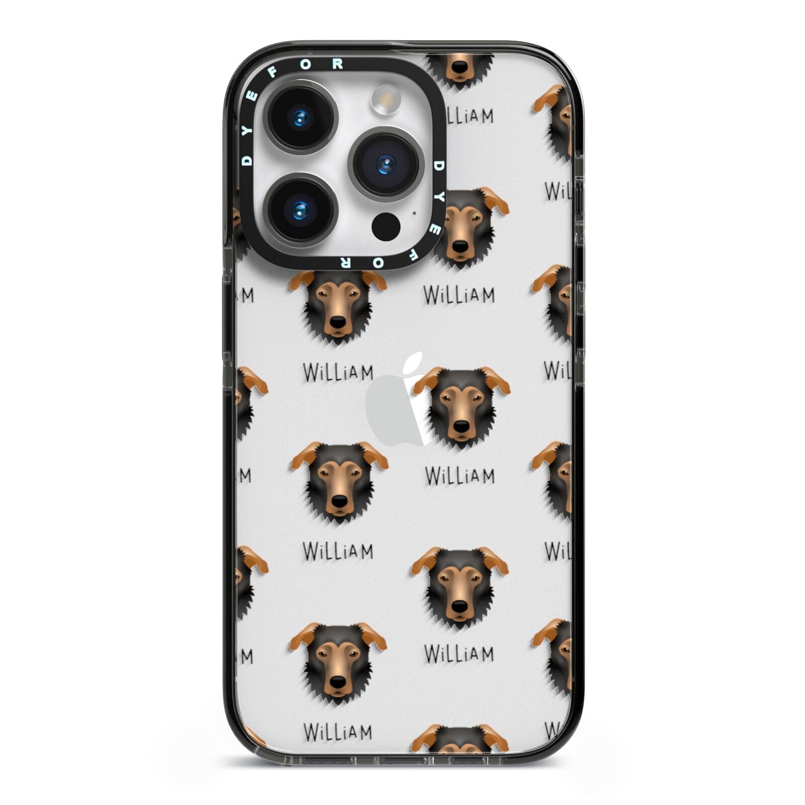 German Sheprador Icon with Name iPhone 14 Pro Black Impact Case on Silver phone