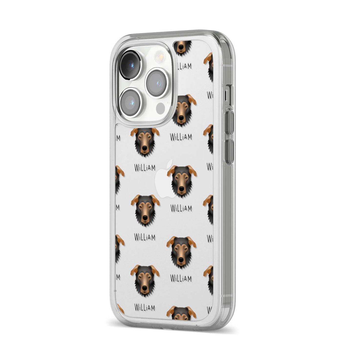 German Sheprador Icon with Name iPhone 14 Pro Clear Tough Case Silver Angled Image