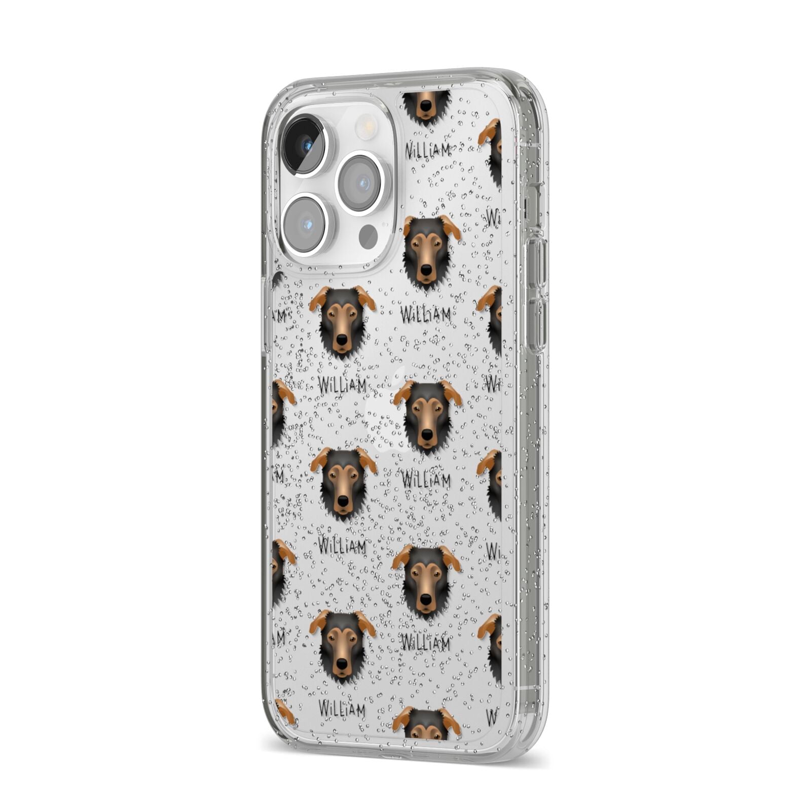 German Sheprador Icon with Name iPhone 14 Pro Max Glitter Tough Case Silver Angled Image