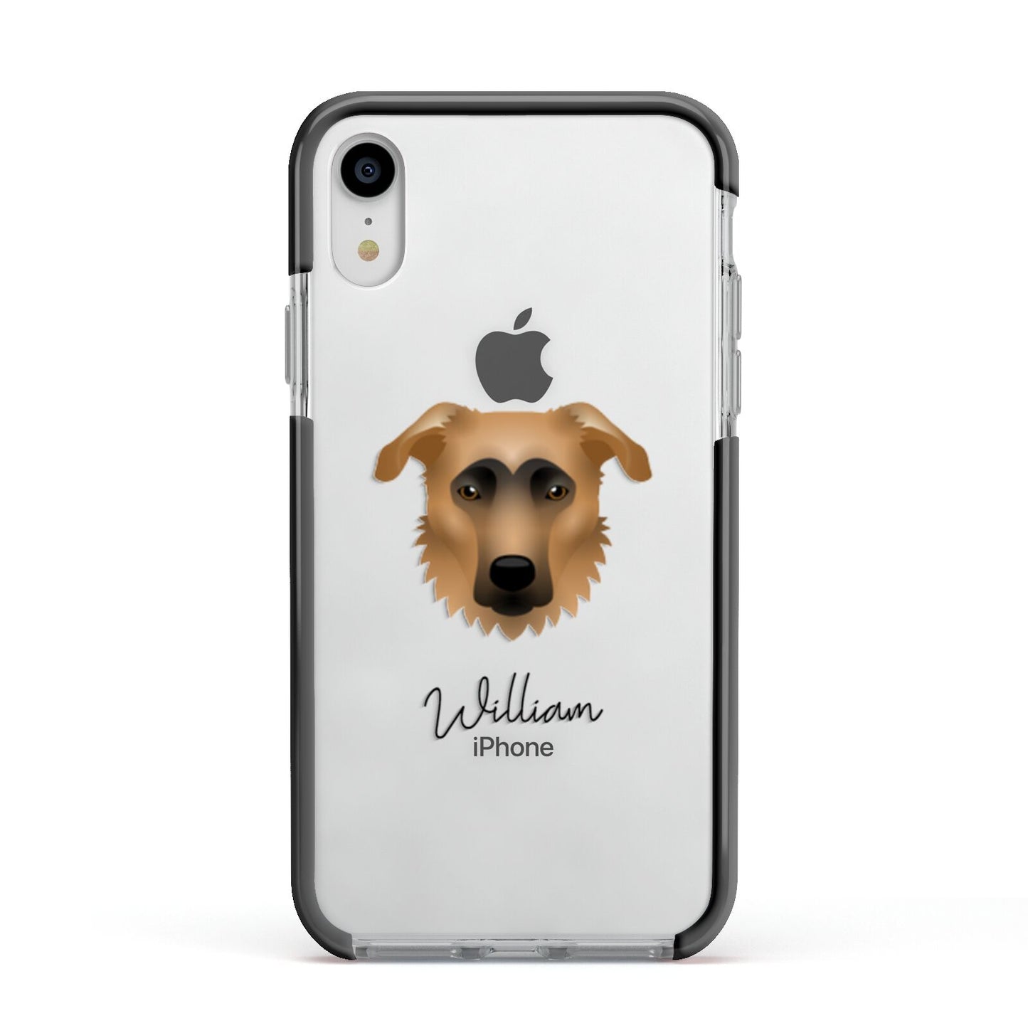 German Sheprador Personalised Apple iPhone XR Impact Case Black Edge on Silver Phone