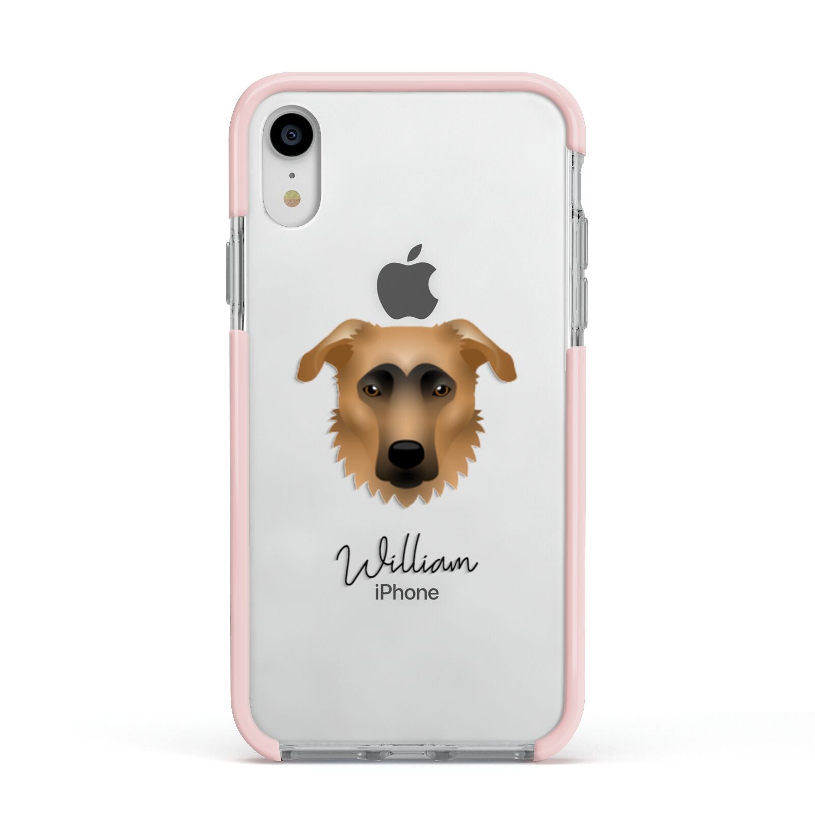 German Sheprador Personalised Apple iPhone XR Impact Case Pink Edge on Silver Phone
