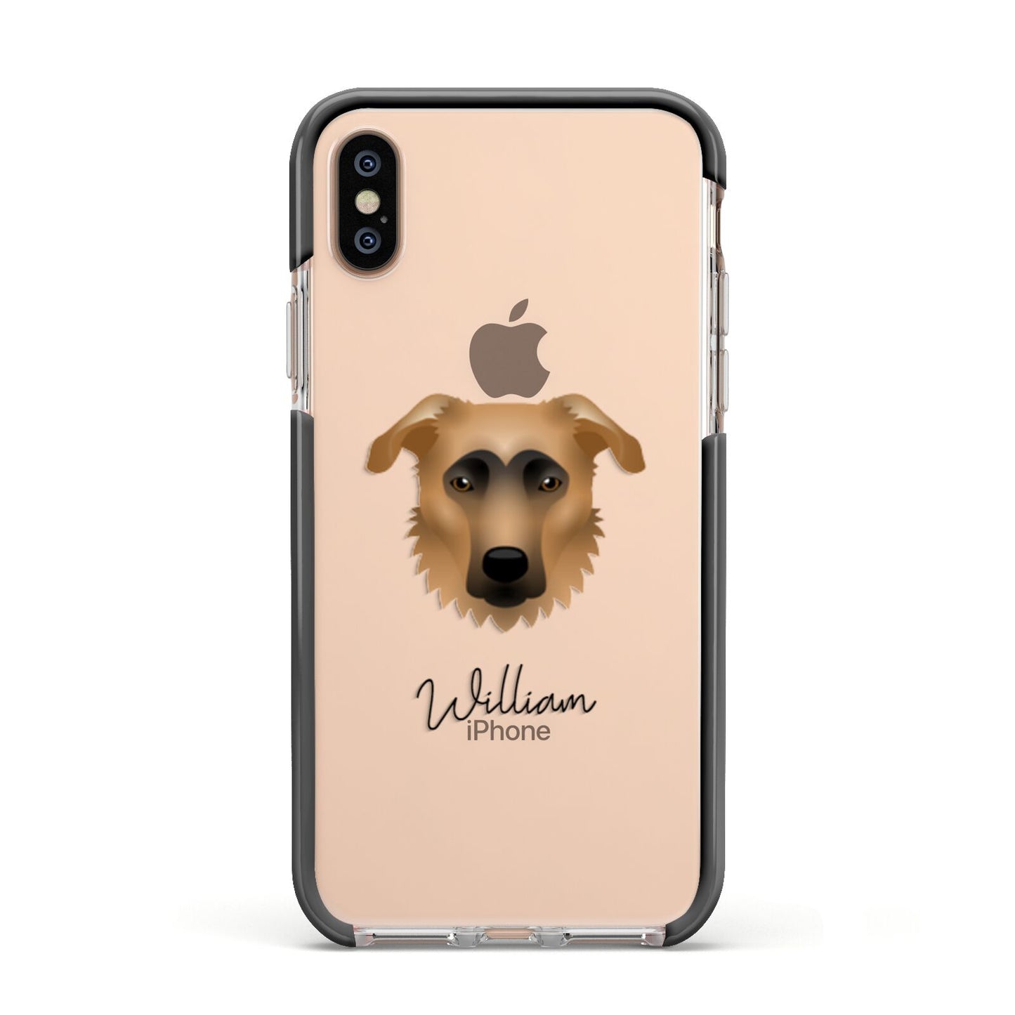 German Sheprador Personalised Apple iPhone Xs Impact Case Black Edge on Gold Phone