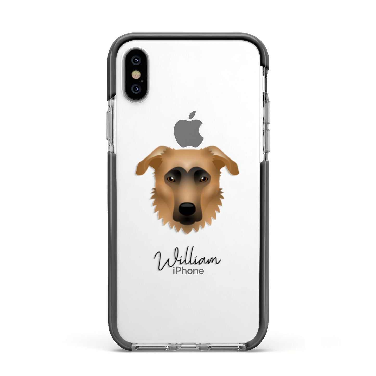 German Sheprador Personalised Apple iPhone Xs Impact Case Black Edge on Silver Phone