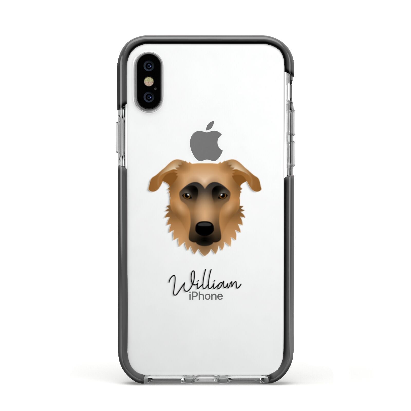 German Sheprador Personalised Apple iPhone Xs Impact Case Black Edge on Silver Phone