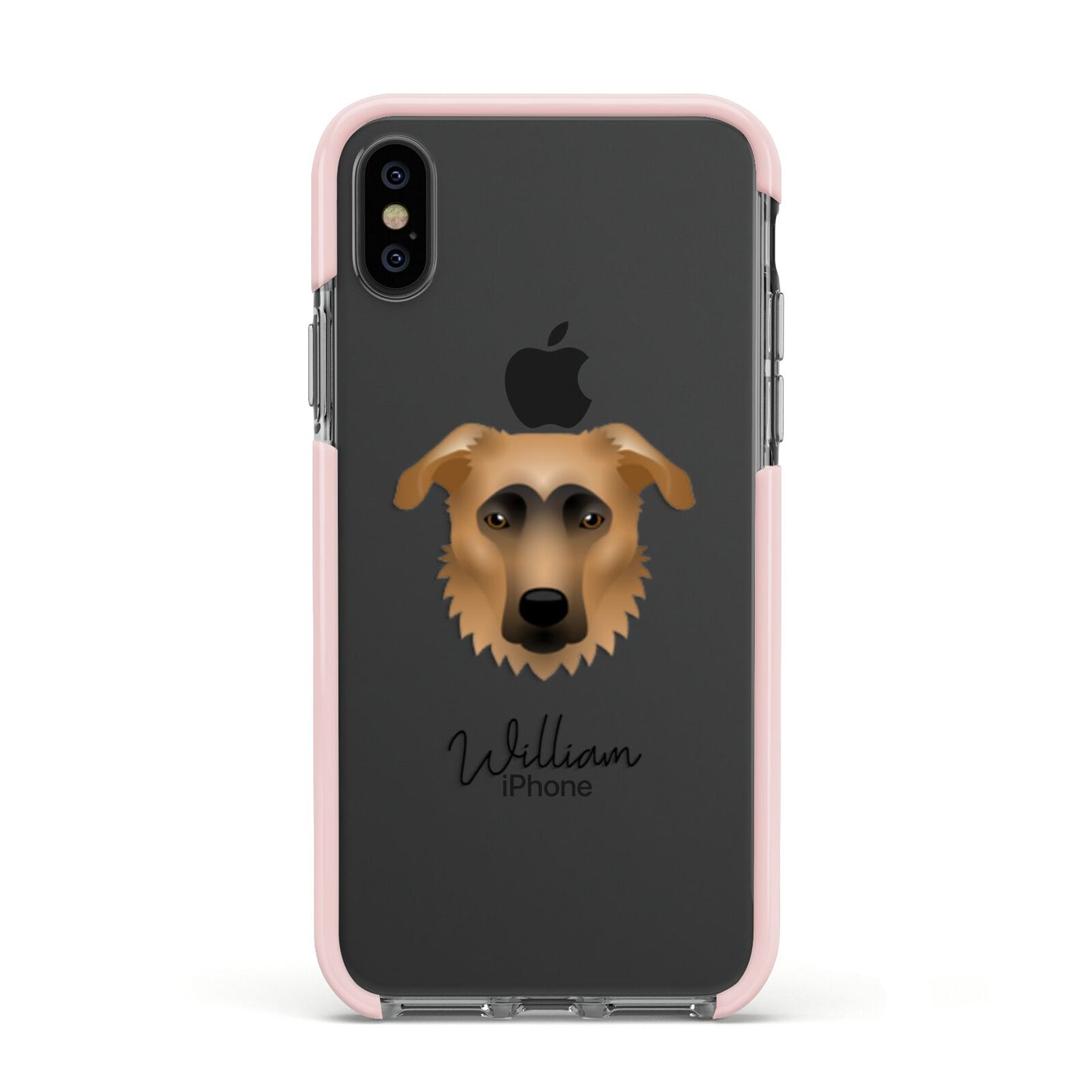 German Sheprador Personalised Apple iPhone Xs Impact Case Pink Edge on Black Phone