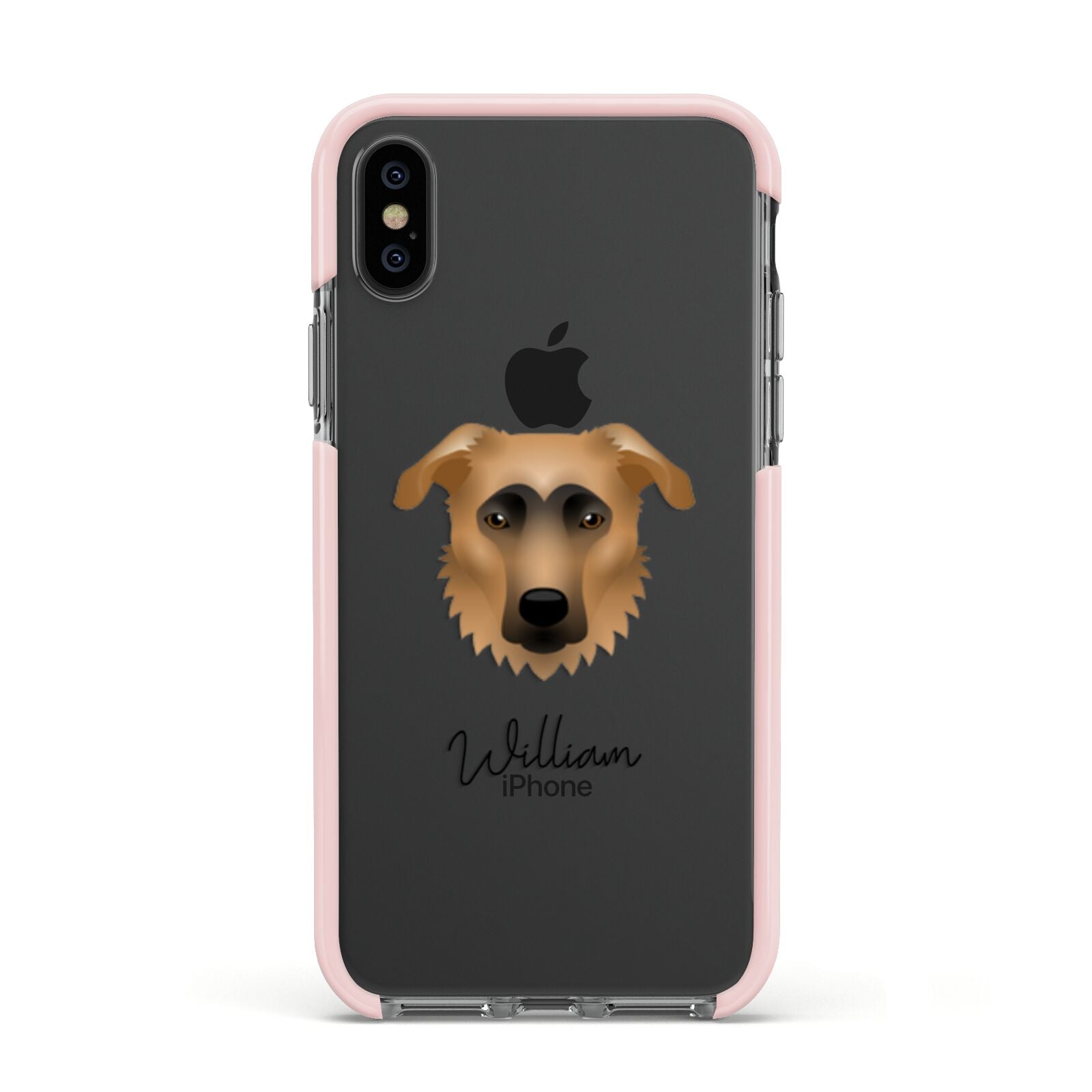 German Sheprador Personalised Apple iPhone Xs Impact Case Pink Edge on Black Phone