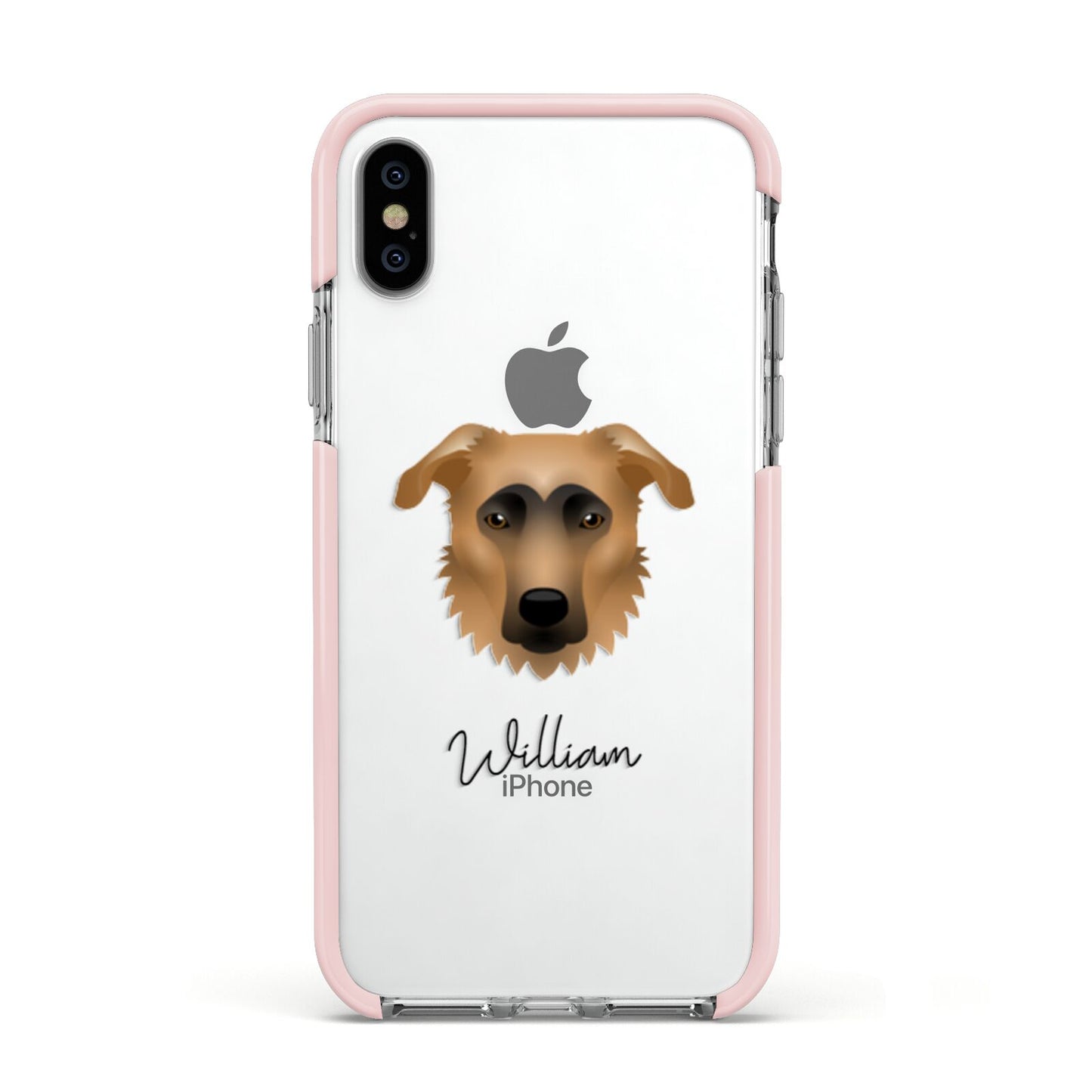 German Sheprador Personalised Apple iPhone Xs Impact Case Pink Edge on Silver Phone