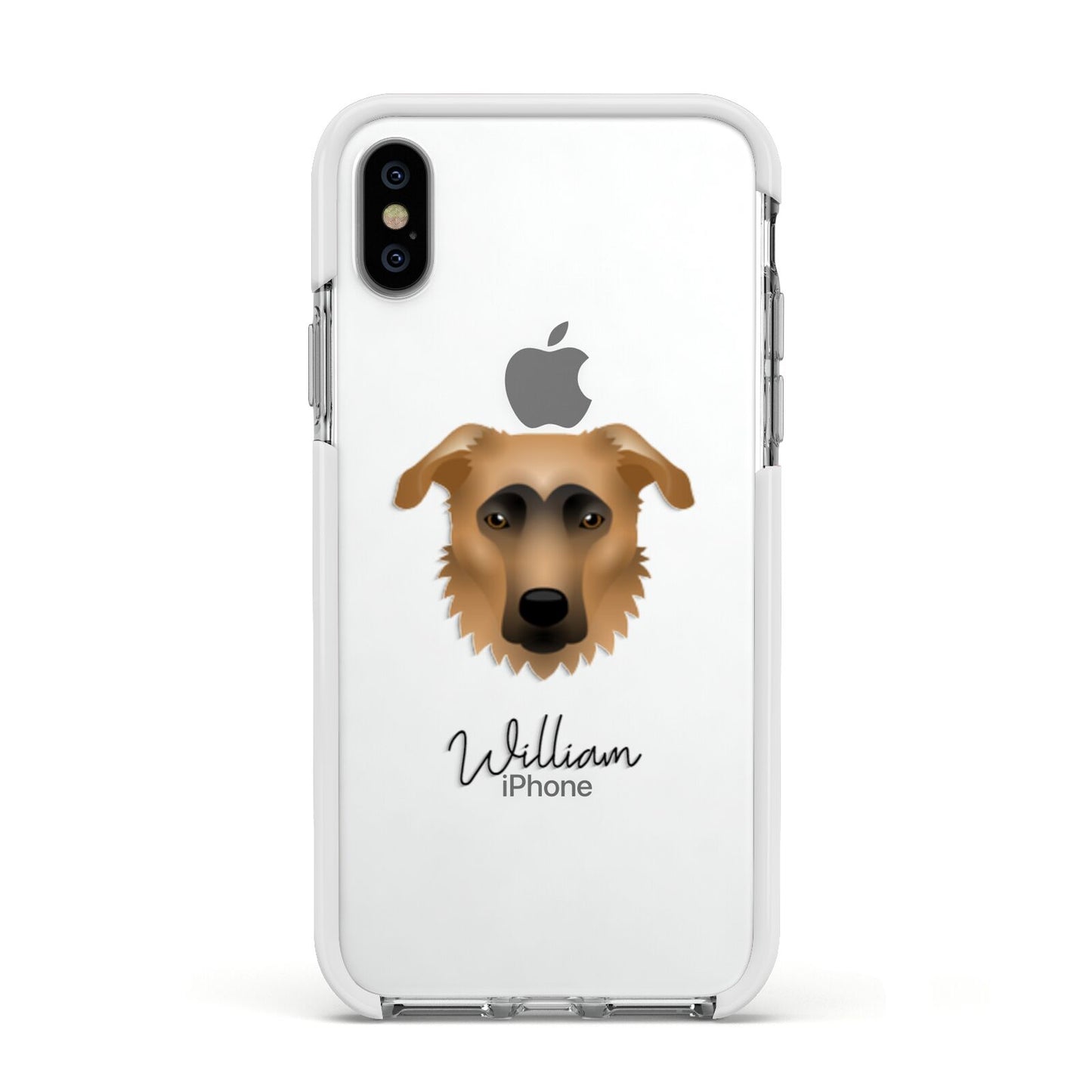 German Sheprador Personalised Apple iPhone Xs Impact Case White Edge on Silver Phone