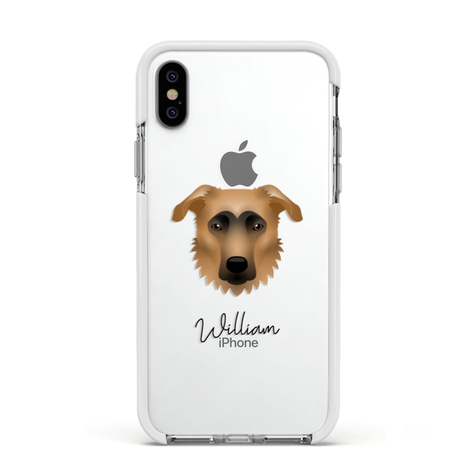 German Sheprador Personalised Apple iPhone Xs Impact Case White Edge on Silver Phone