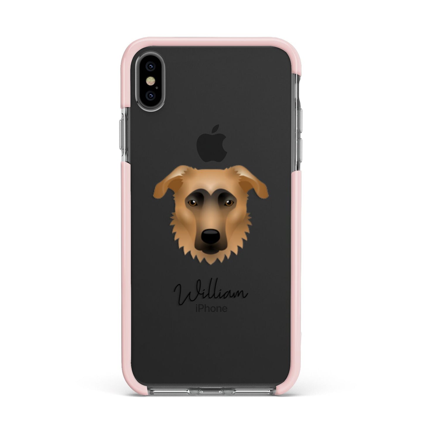 German Sheprador Personalised Apple iPhone Xs Max Impact Case Pink Edge on Black Phone