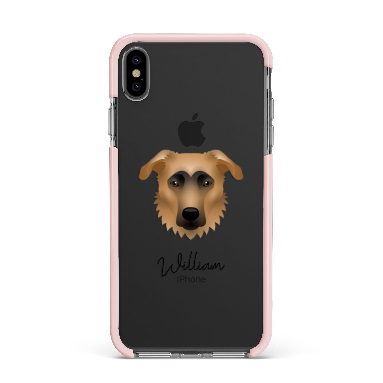 German Sheprador Personalised Apple iPhone Xs Max Impact Case Pink Edge on Black Phone
